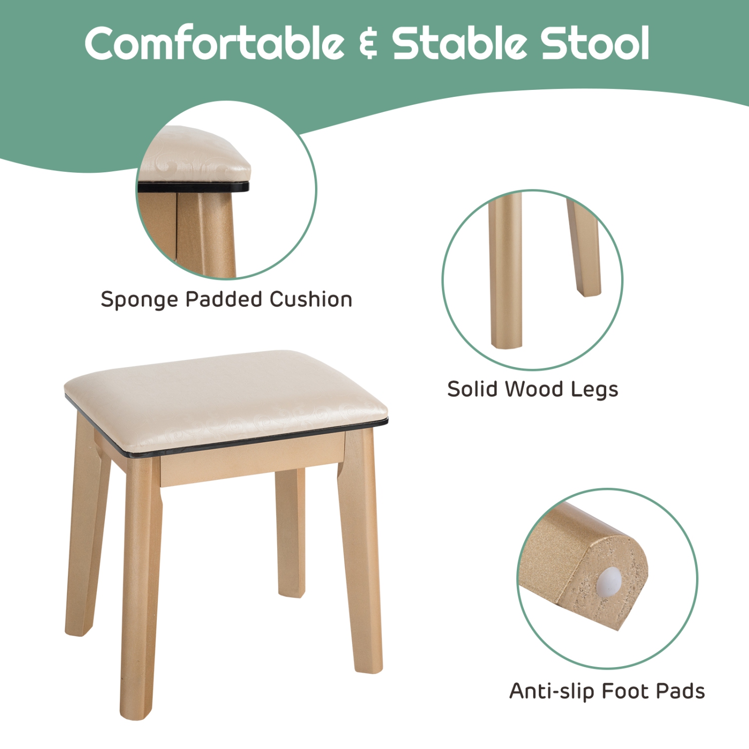 Topbuy Vanity Table Set 3 Color LED Light Touch Screen Mirror W/ Stool Black/Navy