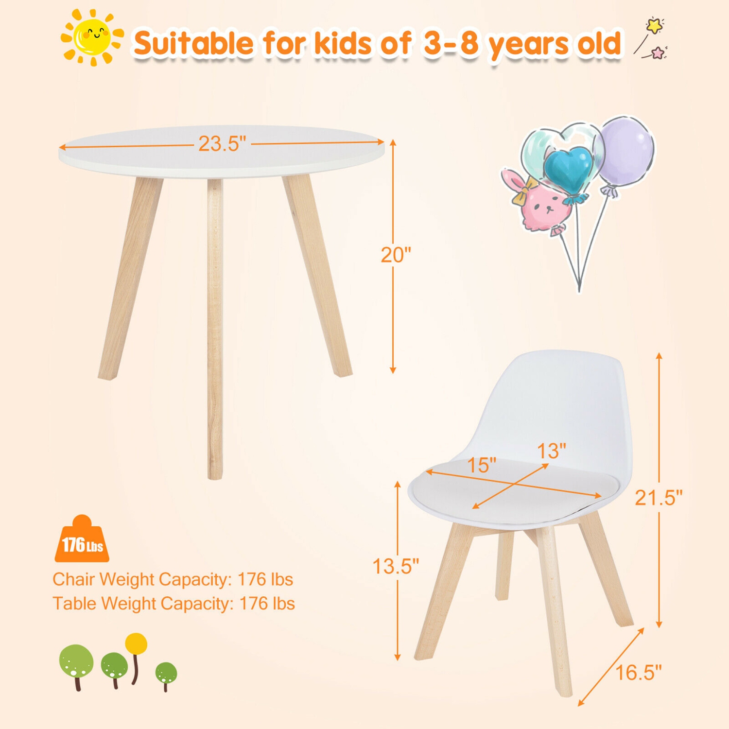 Gymax Kids Table & 2 Chairs Set Modern Activity Play Table w/Beech Leg Cushion