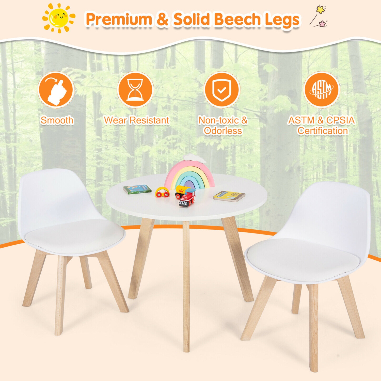 Gymax Kids Table & 2 Chairs Set Modern Activity Play Table w/Beech Leg Cushion