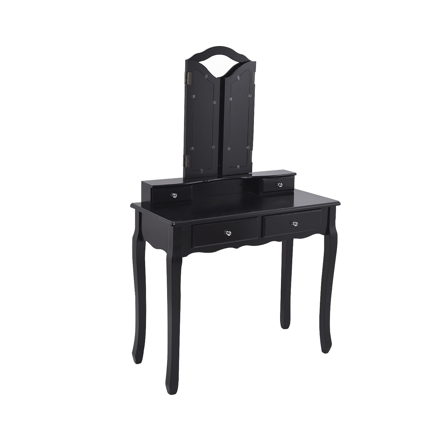 Topbuy Removable Tri-folding Mirror Vanity Table Unit Makeup Set w/ Stool & 4 Drawers Black