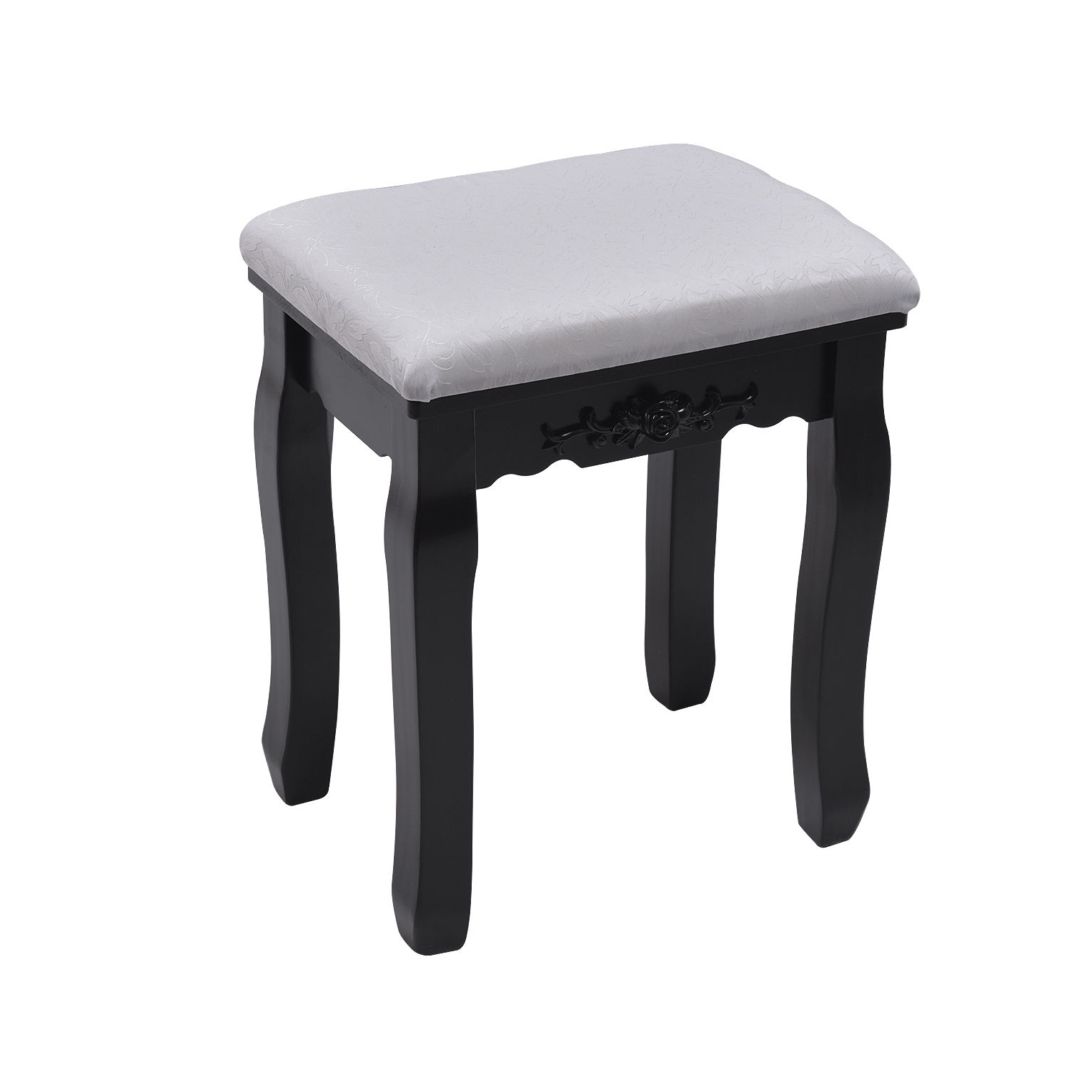 Topbuy Removable Tri-folding Mirror Vanity Table Unit Makeup Set w/ Stool & 4 Drawers Black