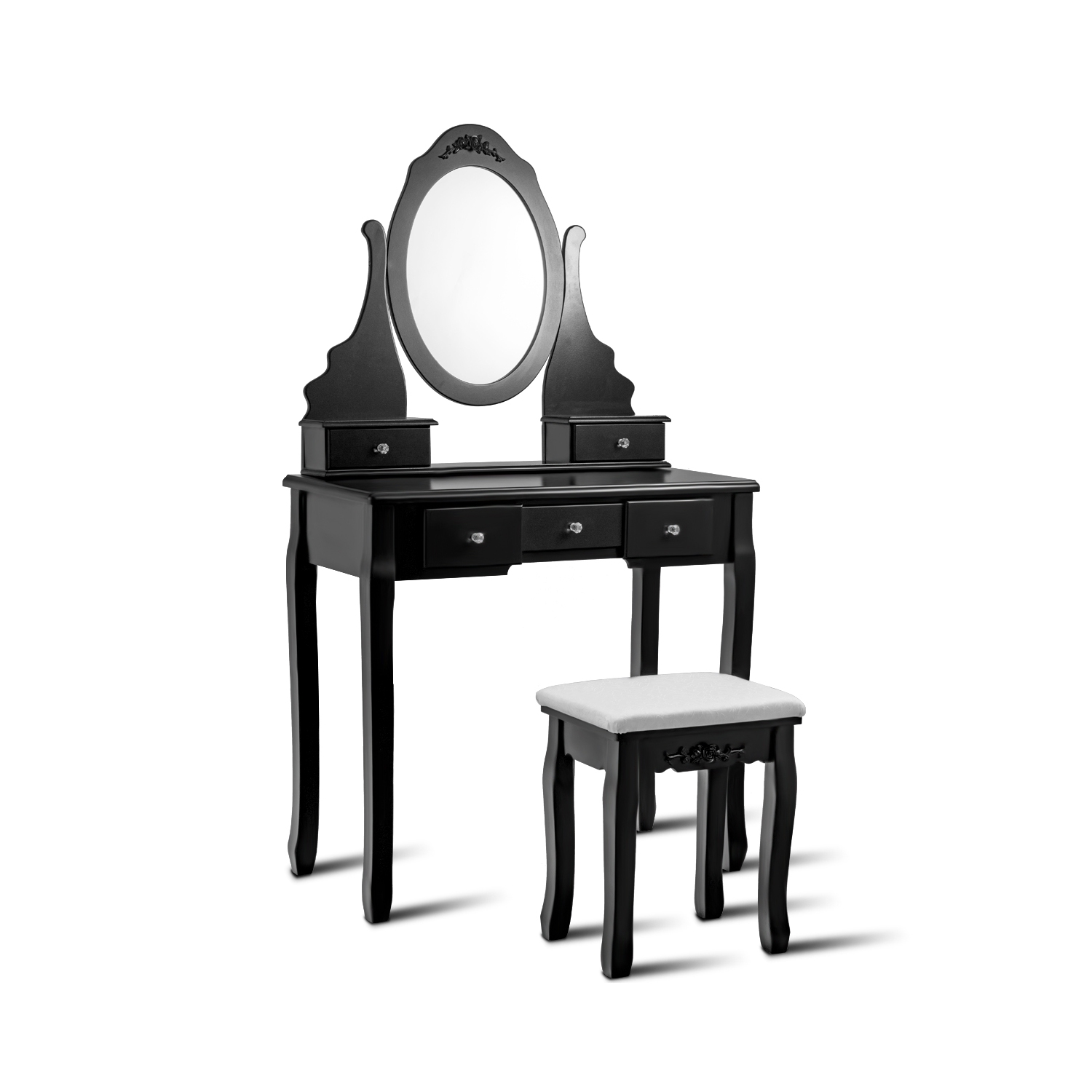 Topbuy Oval Vanity Mirror Dressing Table Beauty Dresser w/ Cushioned Bench Black