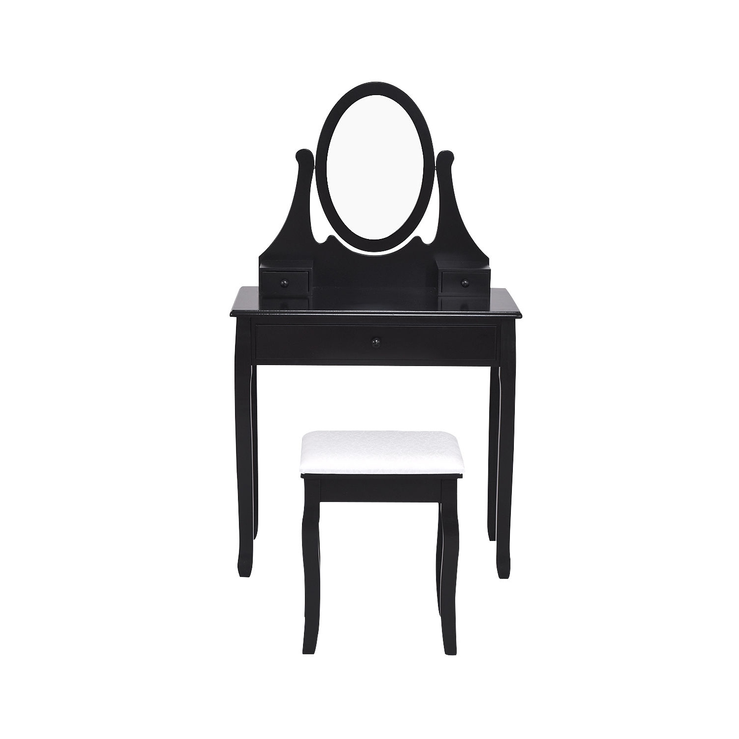 Topbuy Mirrored Dressing Table Wooden Vanity Makeup Unit w/ Cushioned Stool Black