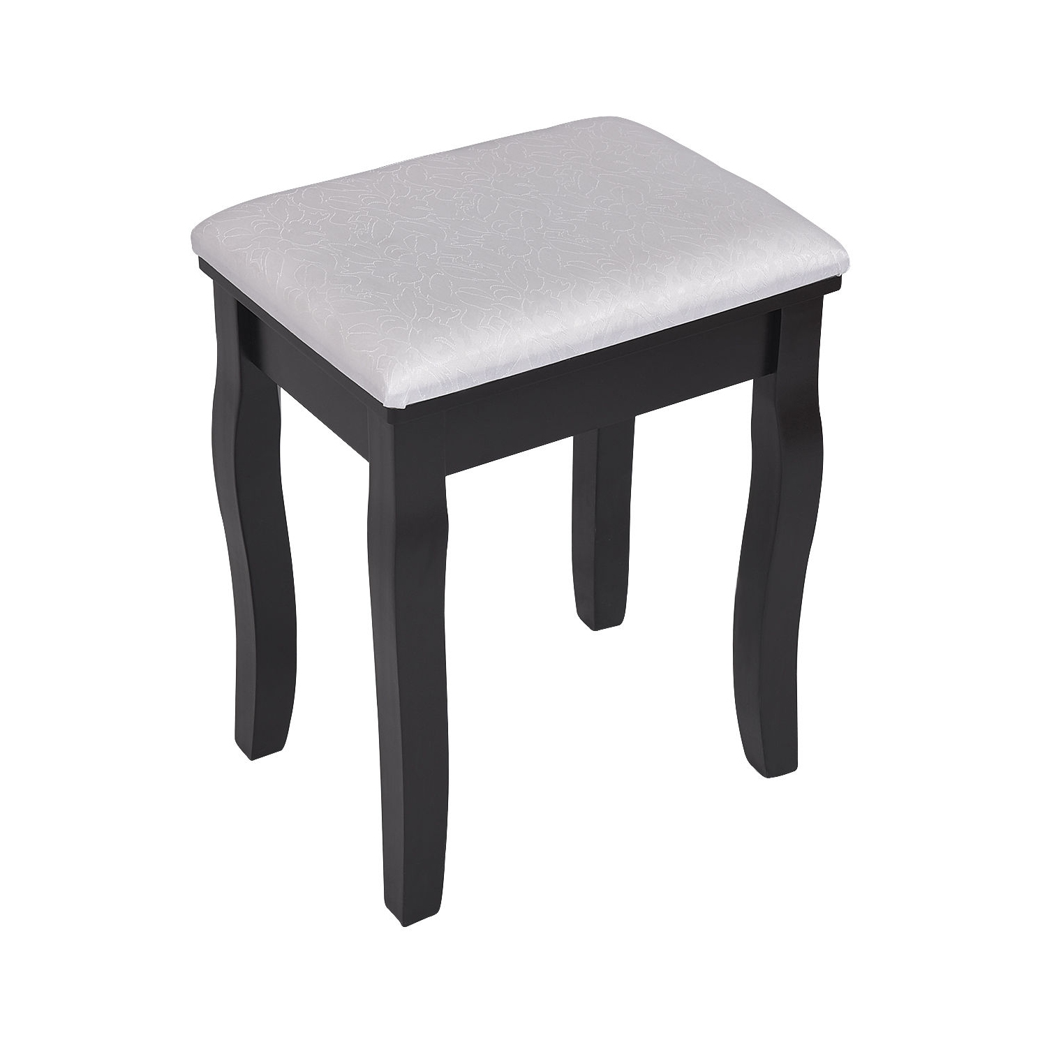 Topbuy Mirrored Dressing Table Wooden Vanity Makeup Unit w/ Cushioned Stool Black