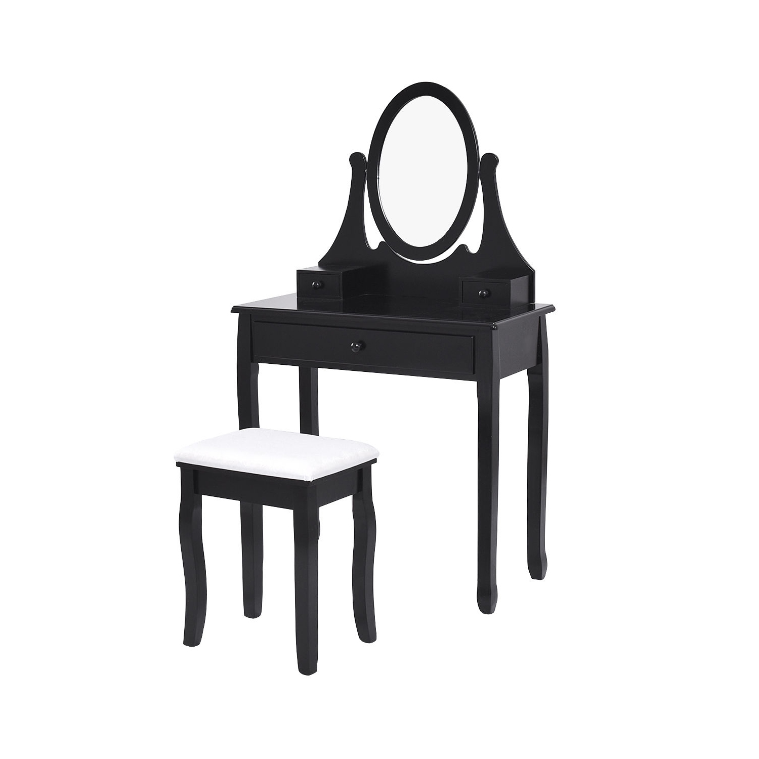 Topbuy Mirrored Dressing Table Wooden Vanity Makeup Unit w/ Cushioned Stool Black