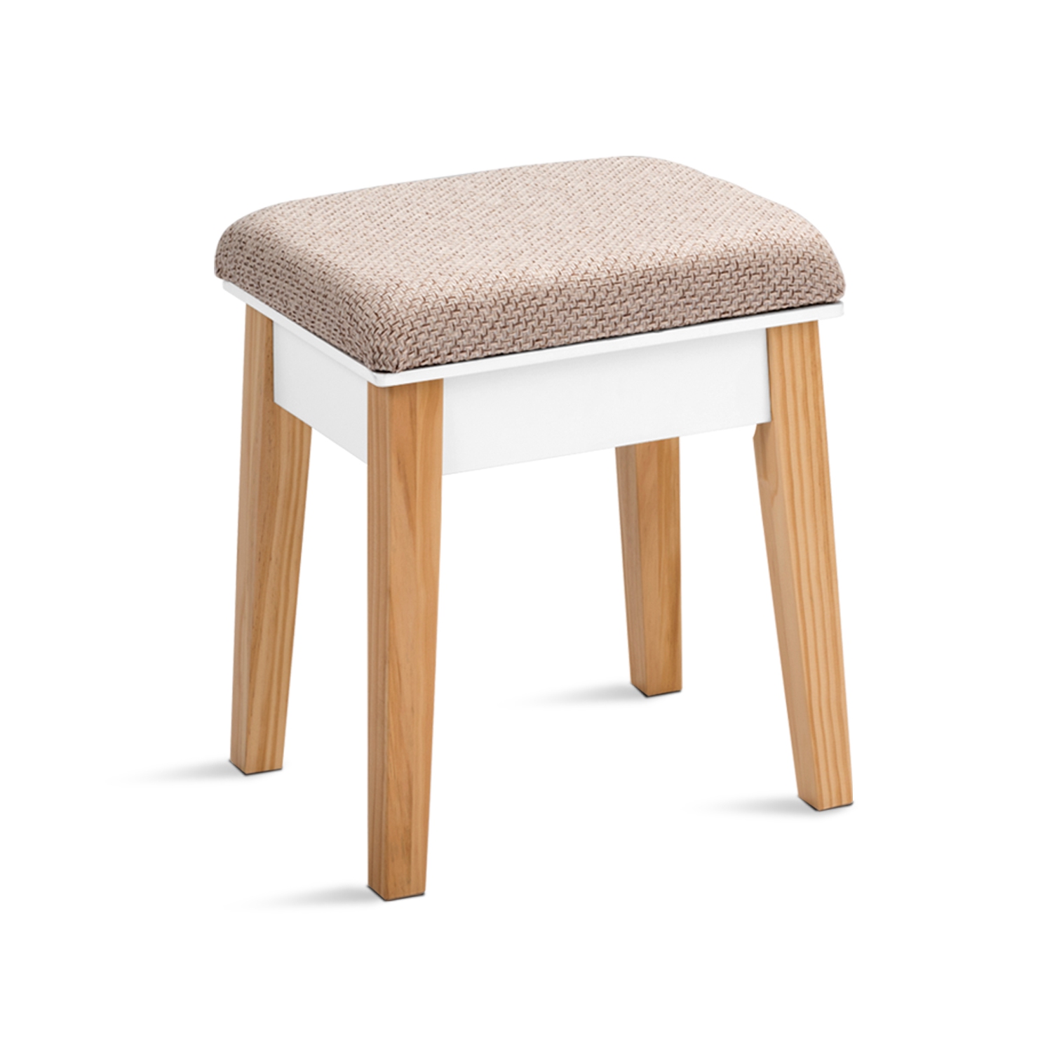 Topbuy Wooden Vanity Makeup Dressing Table Round Mirror Cushioned Stool with 1 Drawer