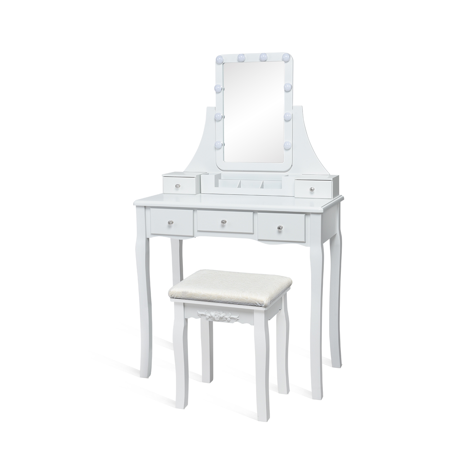 Topbuy LED Vanity Table Makeup Dresser Desk w/ Drawers & Cushioned Stool White