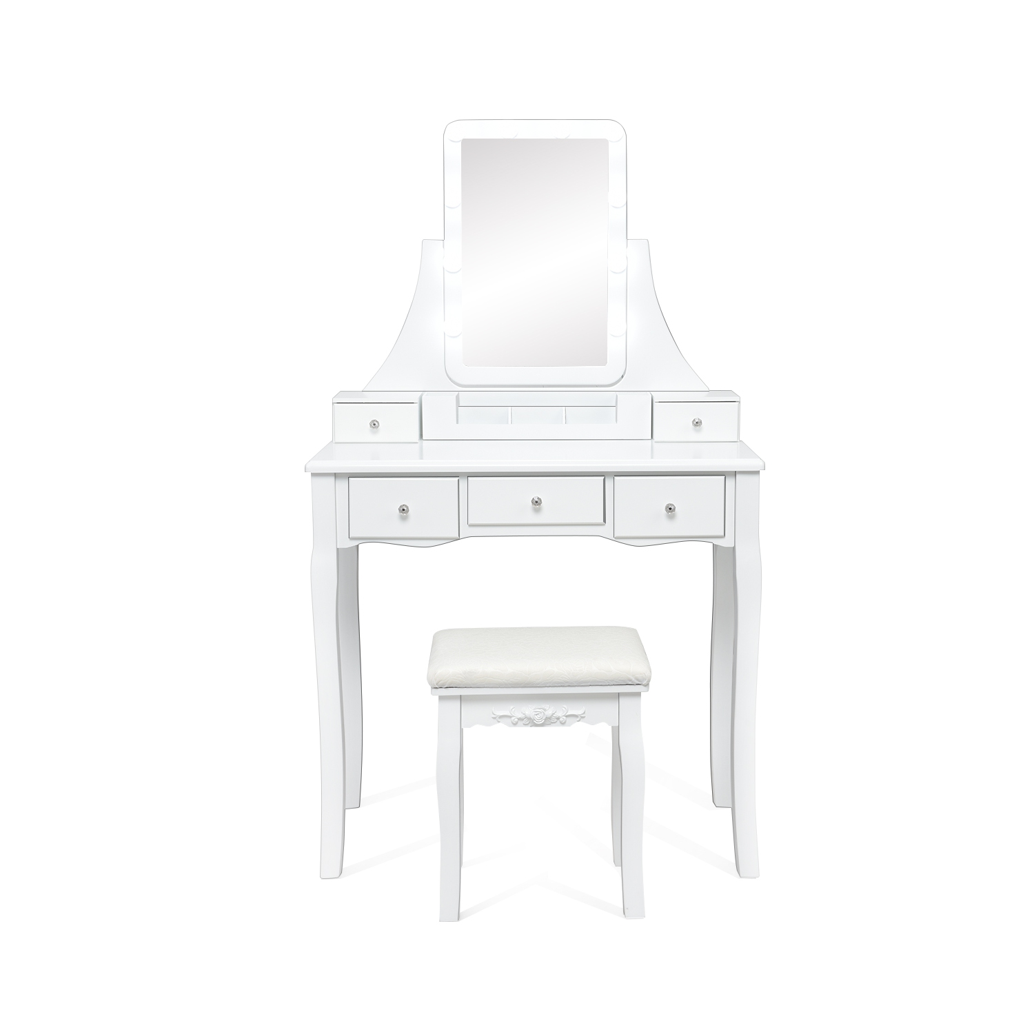 Topbuy LED Vanity Table Makeup Dresser Desk w/ Drawers & Cushioned Stool White
