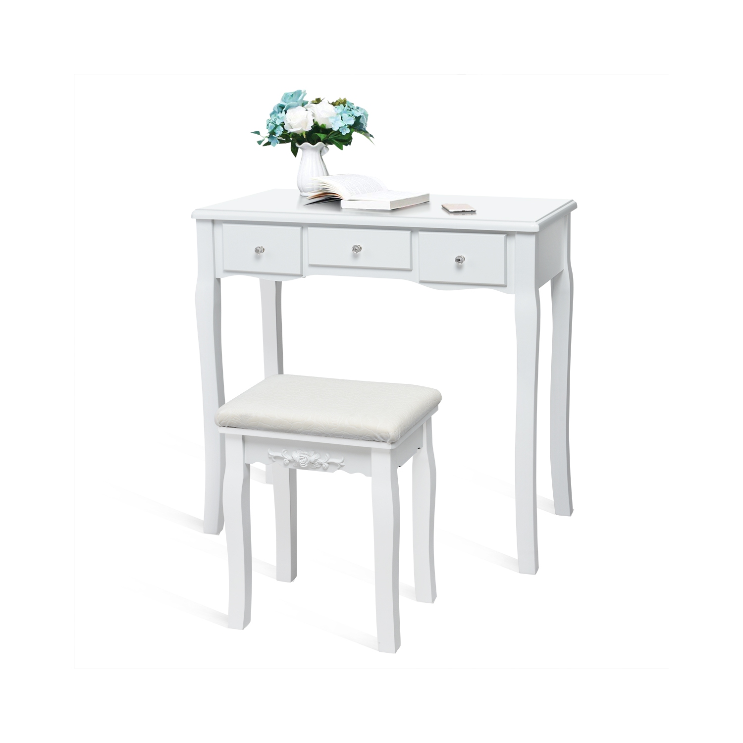 Topbuy LED Vanity Table Makeup Dresser Desk w/ Drawers & Cushioned Stool White