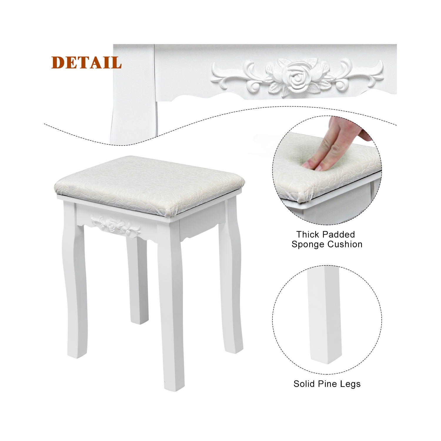 Topbuy LED Vanity Table Makeup Dresser Desk w/ Drawers & Cushioned Stool White