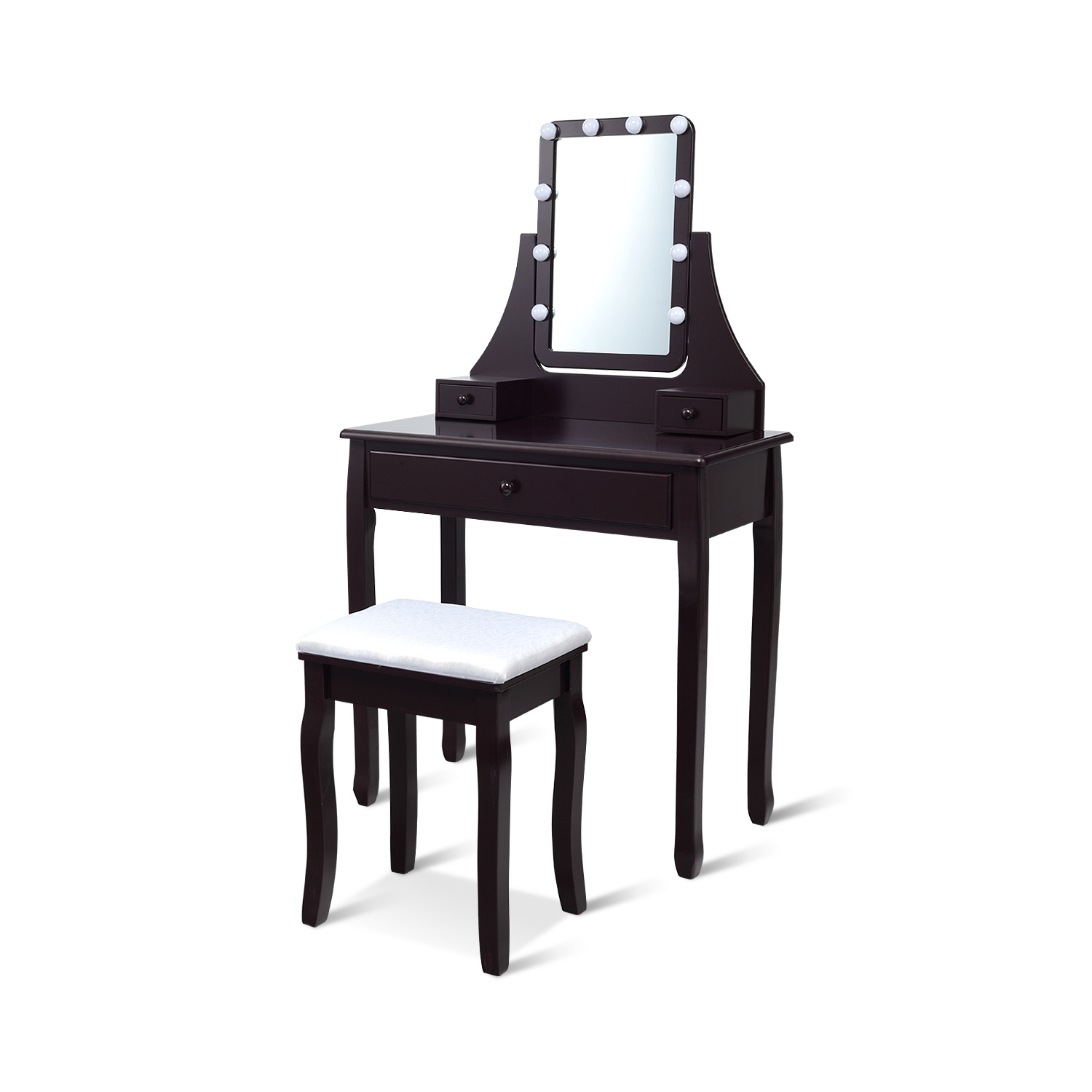 Topbuy Make-Up Vanity Table Dresser Set w/LED Light & Padded Stool Black
