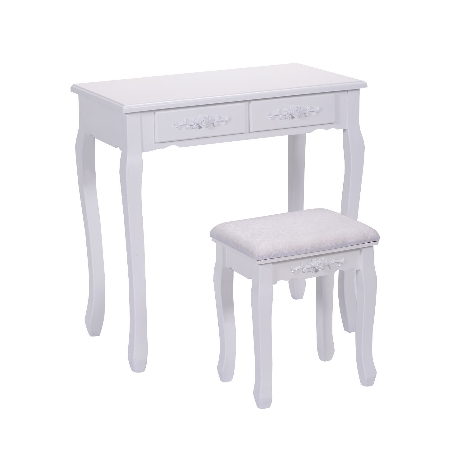 Topbuy Oval Mirror 4 Drawer Vanity Mirror Makeup Table w/ Cushioned Stool White