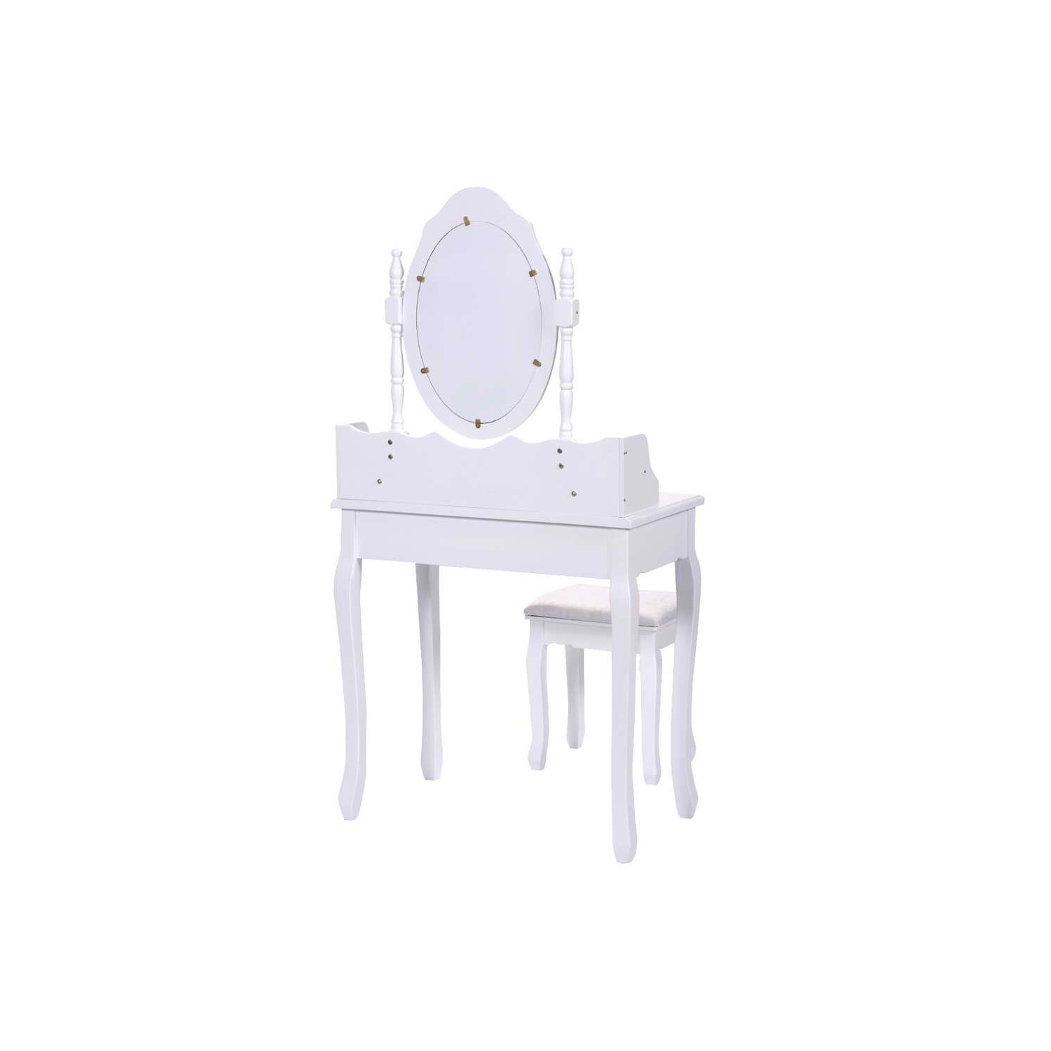 Topbuy Oval Mirror 4 Drawer Vanity Mirror Makeup Table w/ Cushioned Stool White