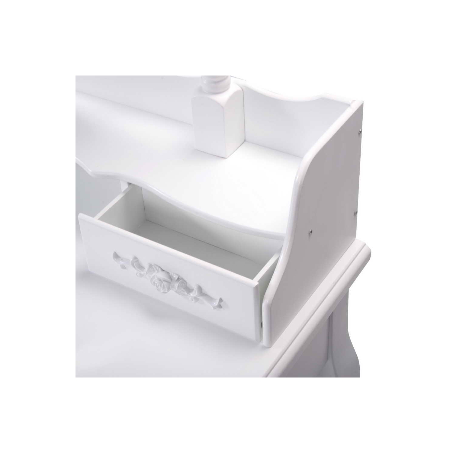 Topbuy Oval Mirror 4 Drawer Vanity Mirror Makeup Table w/ Cushioned Stool White