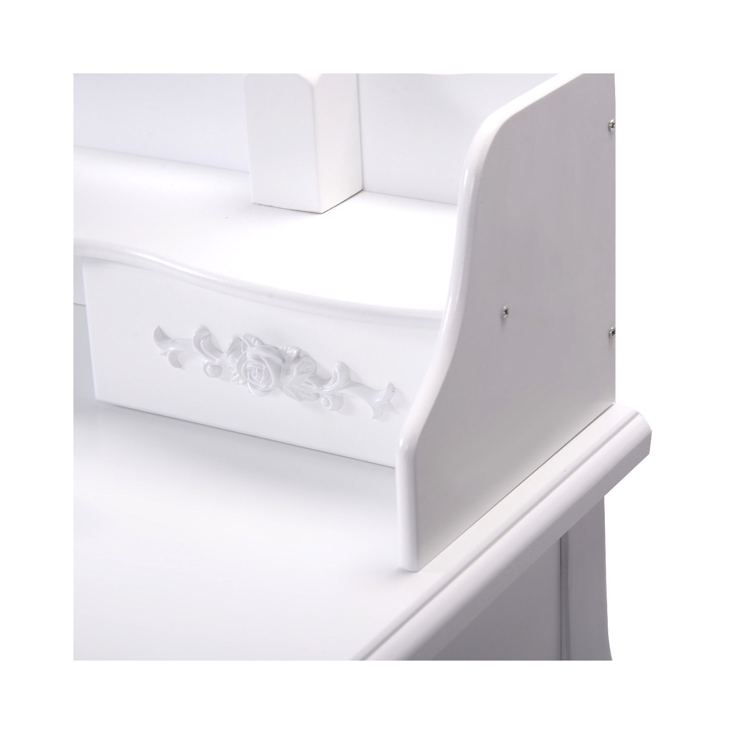 Topbuy Oval Mirror 4 Drawer Vanity Mirror Makeup Table w/ Cushioned Stool White