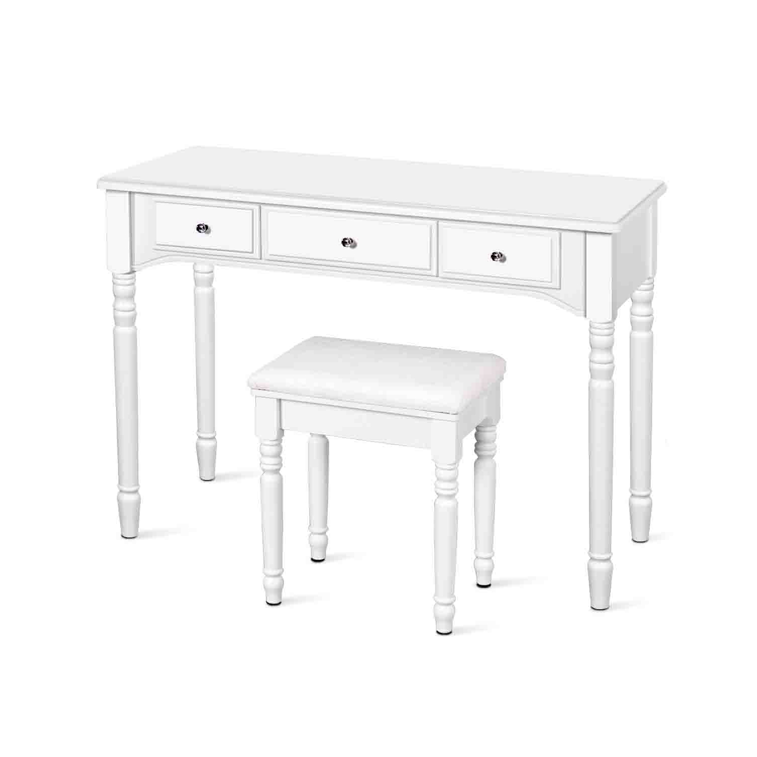 Topbuy Vanity Makeup Dressing Table Set w/ Drawer Mirror Necklace Hook White