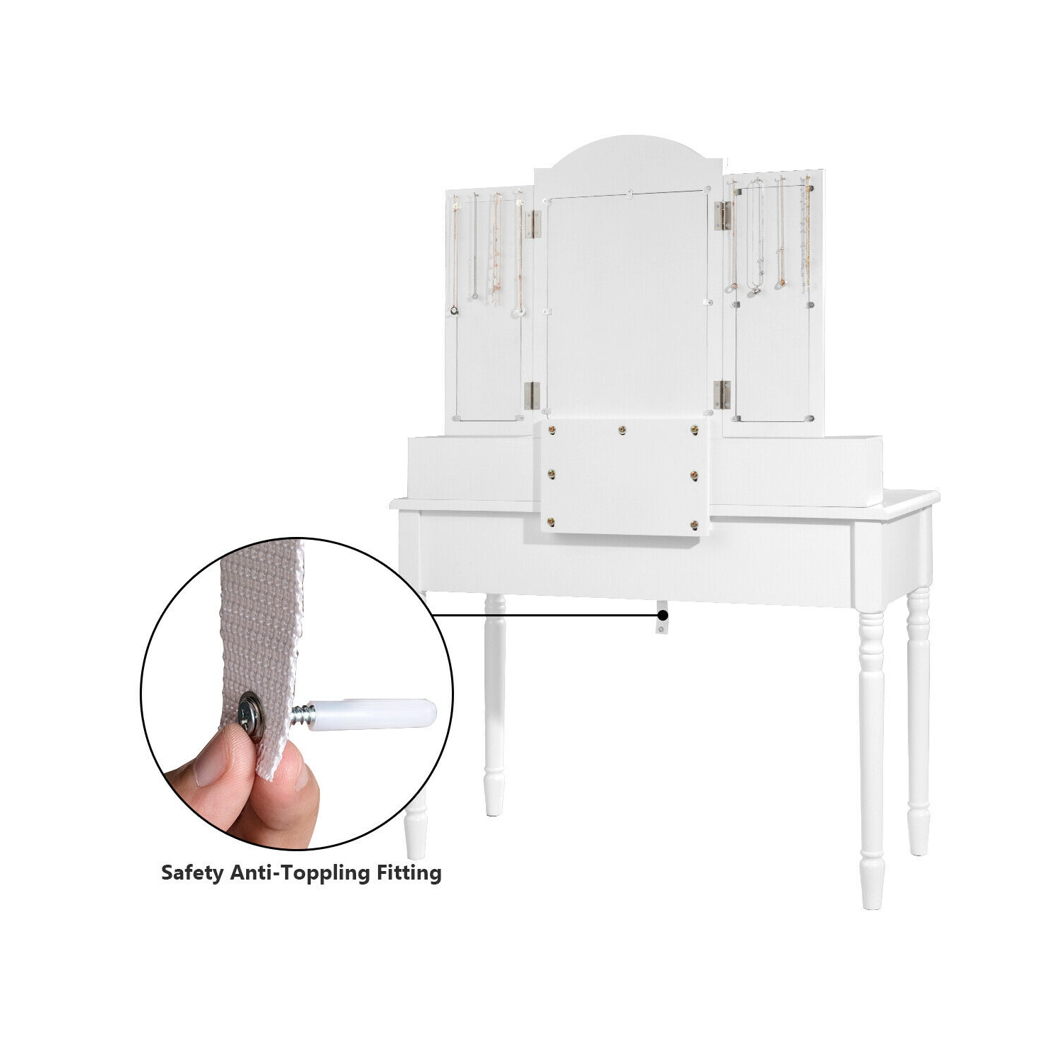 Topbuy Vanity Makeup Dressing Table Set w/ Drawer Mirror Necklace Hook White