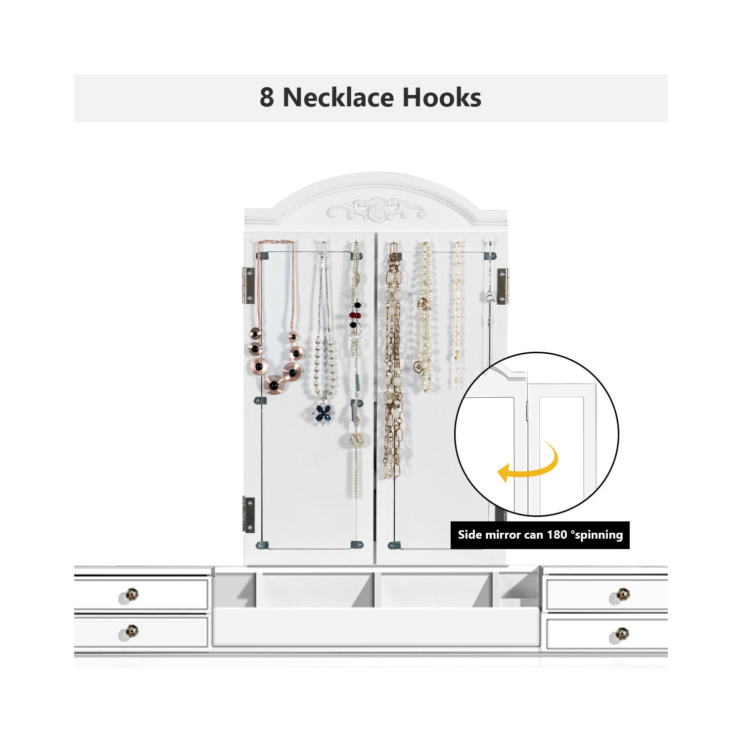 Topbuy Vanity Makeup Dressing Table Set w/ Drawer Mirror Necklace Hook White