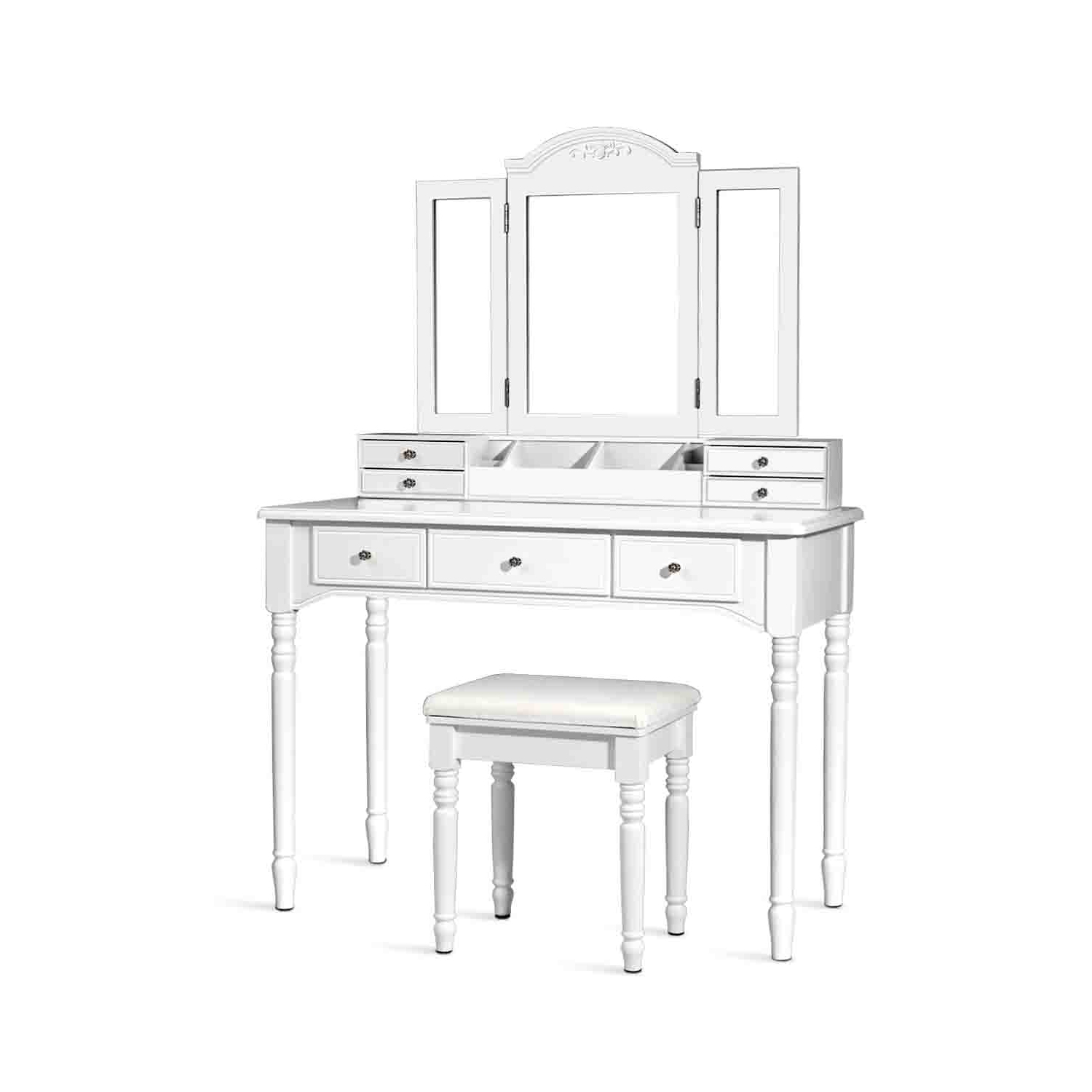 Topbuy Vanity Makeup Dressing Table Set w/ Drawer Mirror Necklace Hook White