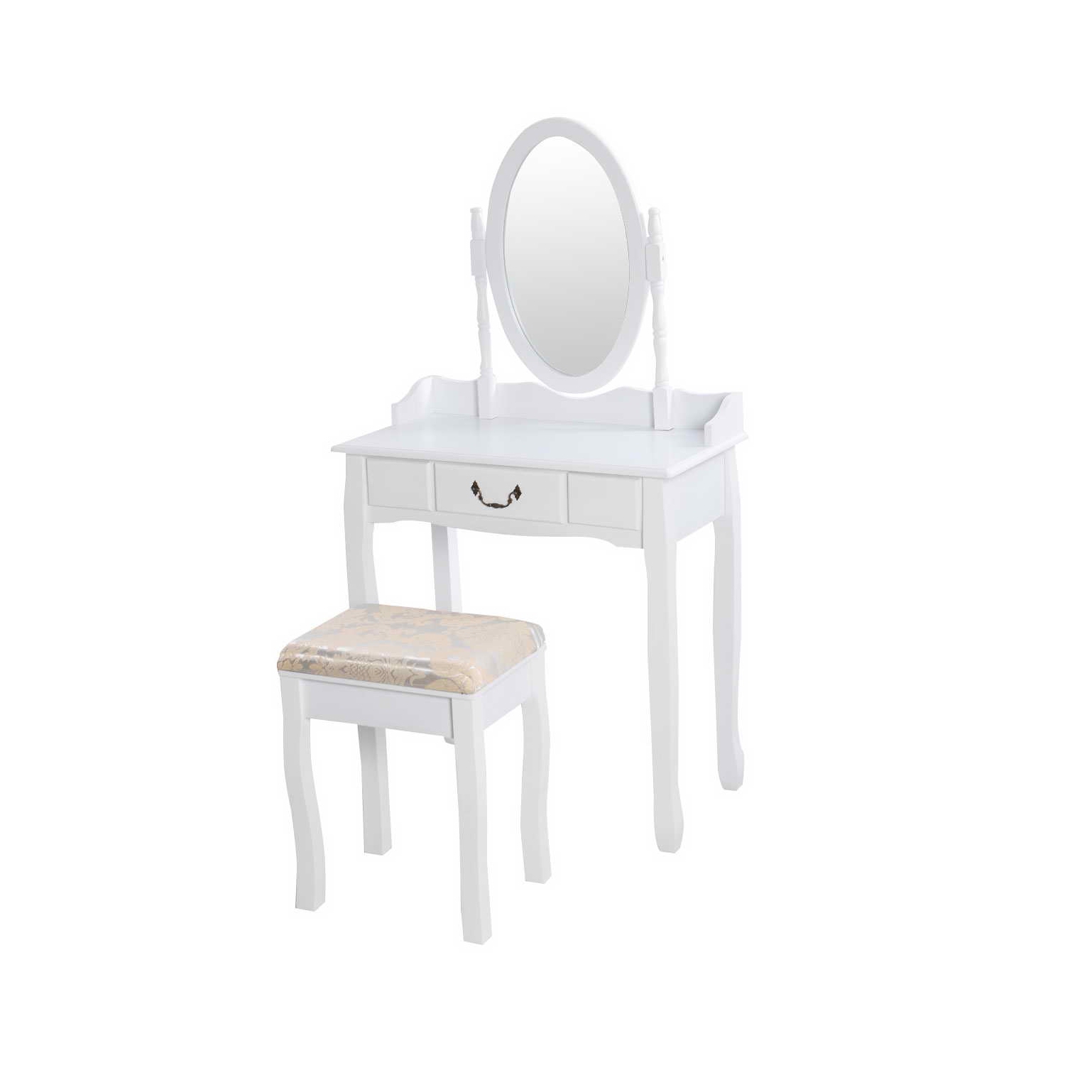 Topbuy Vanity Table Jewelry Makeup Desk with Padded Bench bathroom Dresser w/ Drawer White