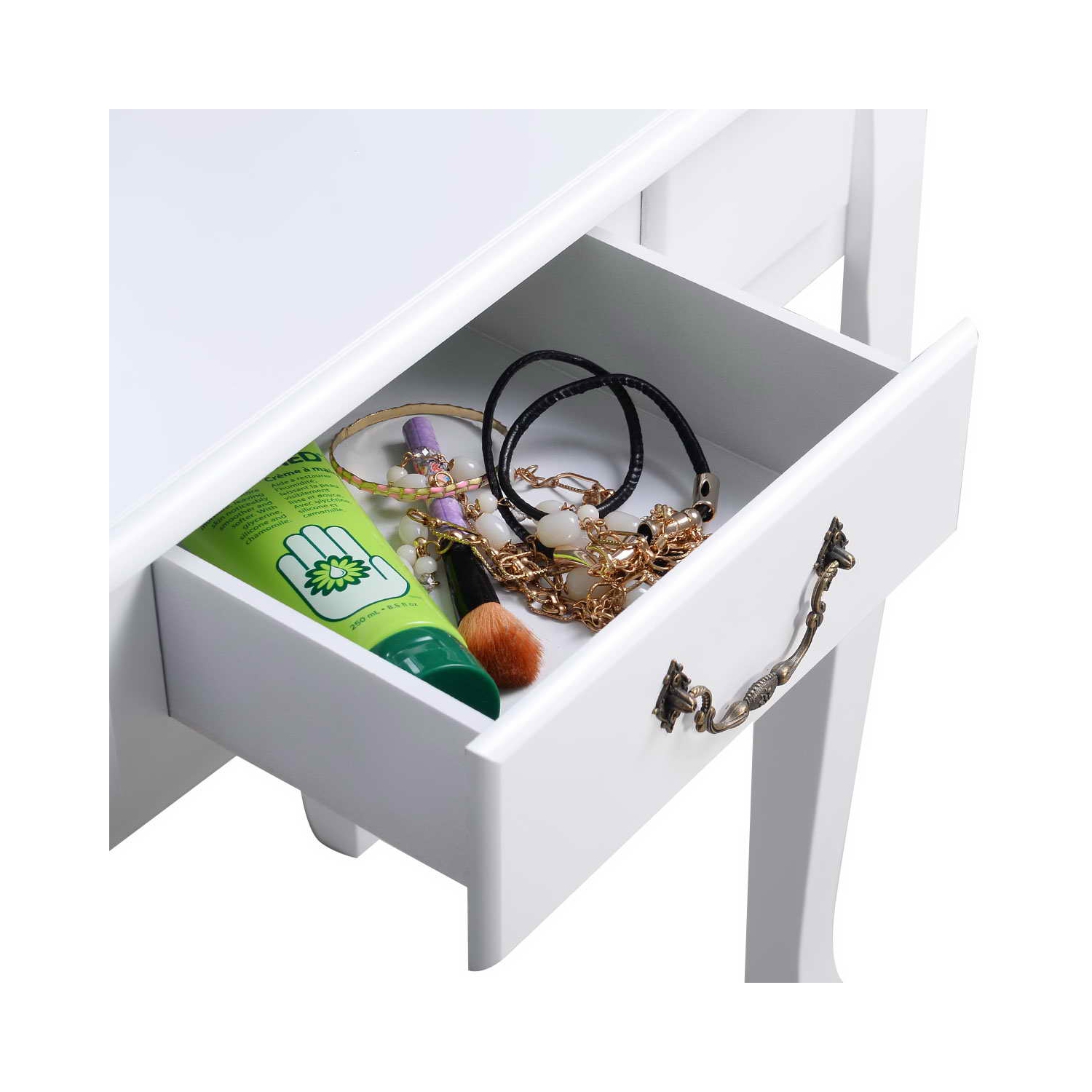 Topbuy Vanity Table Jewelry Makeup Desk with Padded Bench bathroom Dresser w/ Drawer White