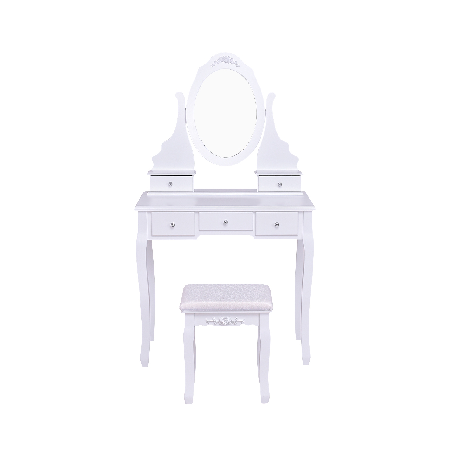 Topbuy Oval Vanity Mirror Dressing Table Beauty Dresser w/ Cushioned Bench White