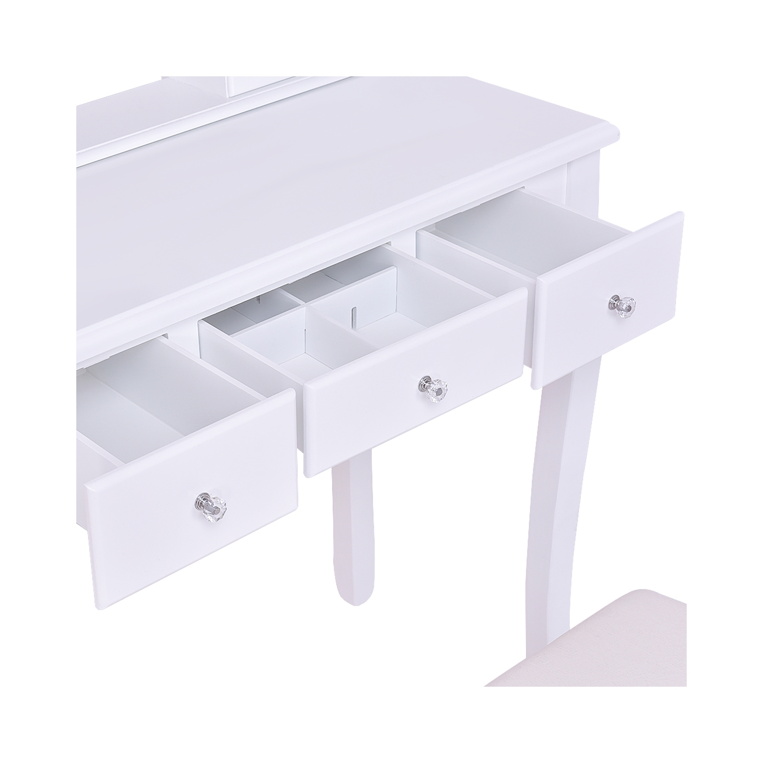 Topbuy Oval Vanity Mirror Dressing Table Beauty Dresser w/ Cushioned Bench White