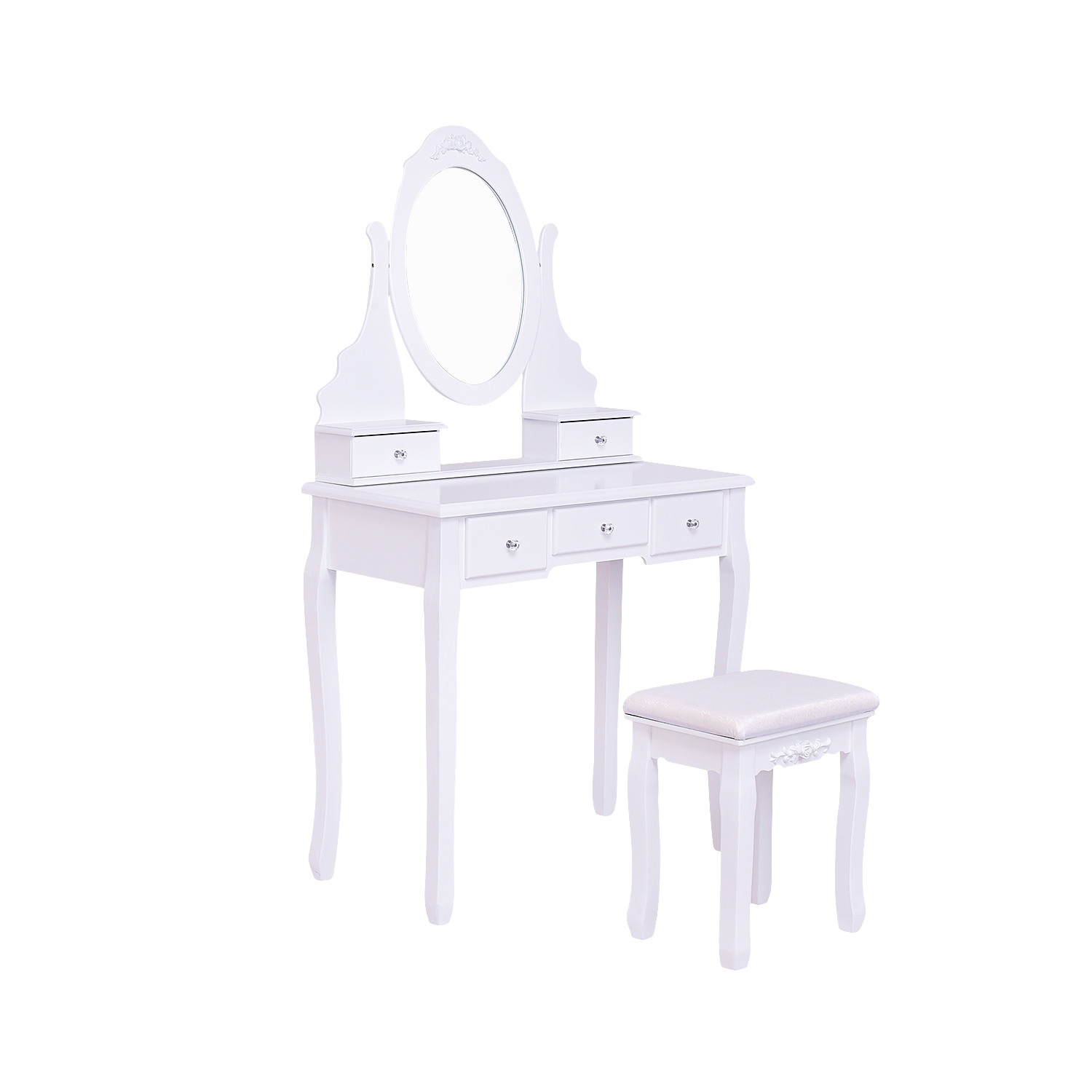 Topbuy Oval Vanity Mirror Dressing Table Beauty Dresser w/ Cushioned Bench White