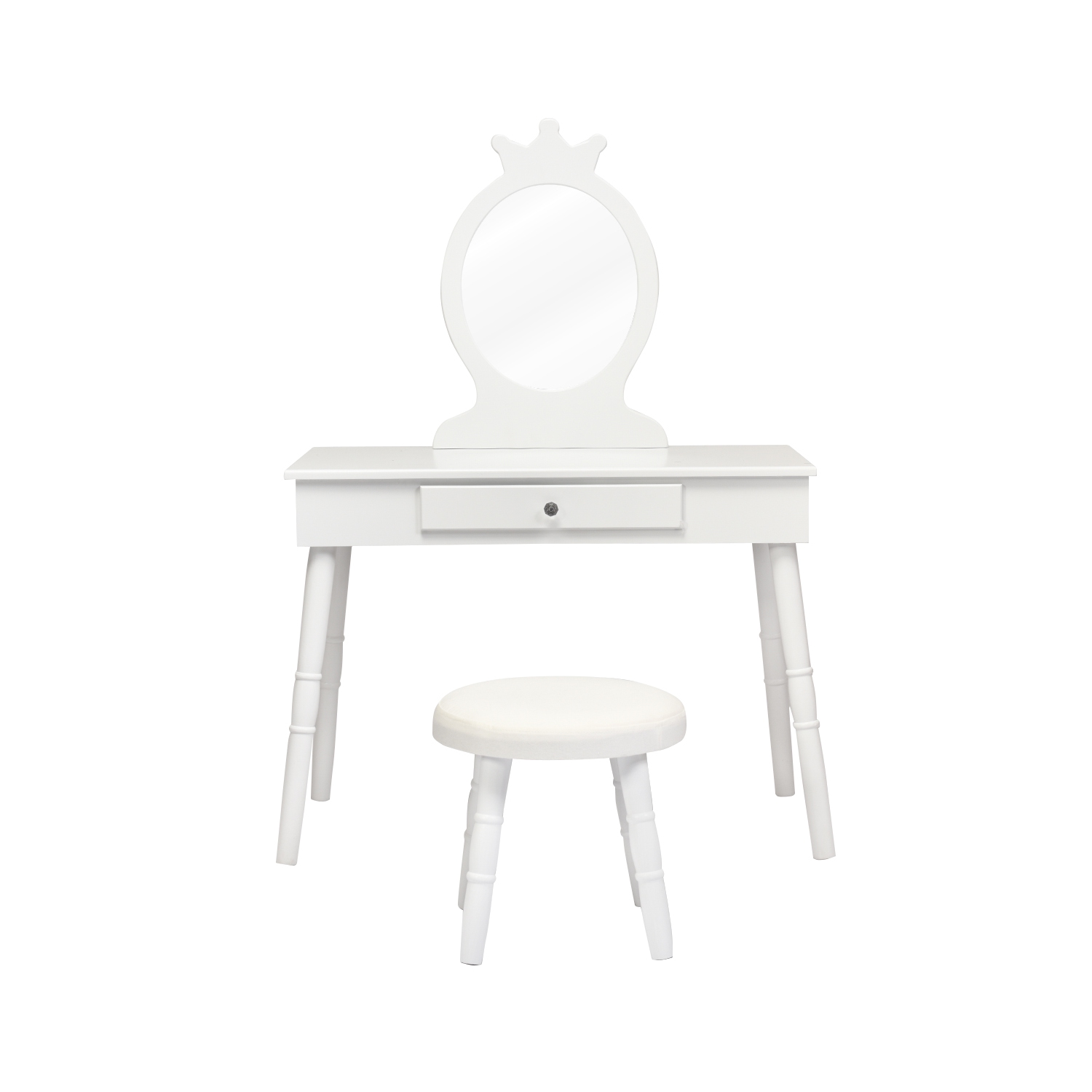 Topbuy Kids Princess Vanity Table Set w/ Chair Crown Mirror White/Pink