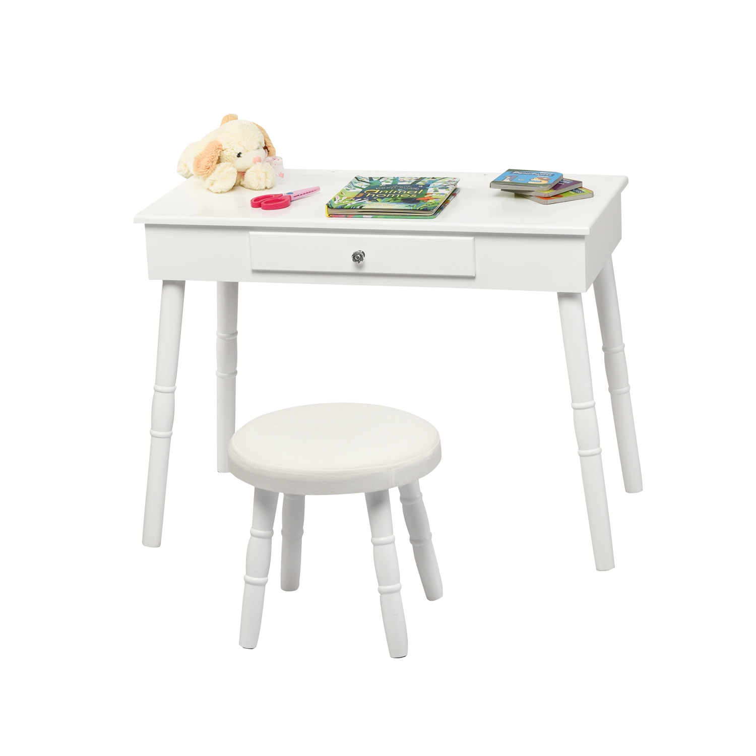 Topbuy Kids Princess Vanity Table Set w/ Chair Crown Mirror White/Pink