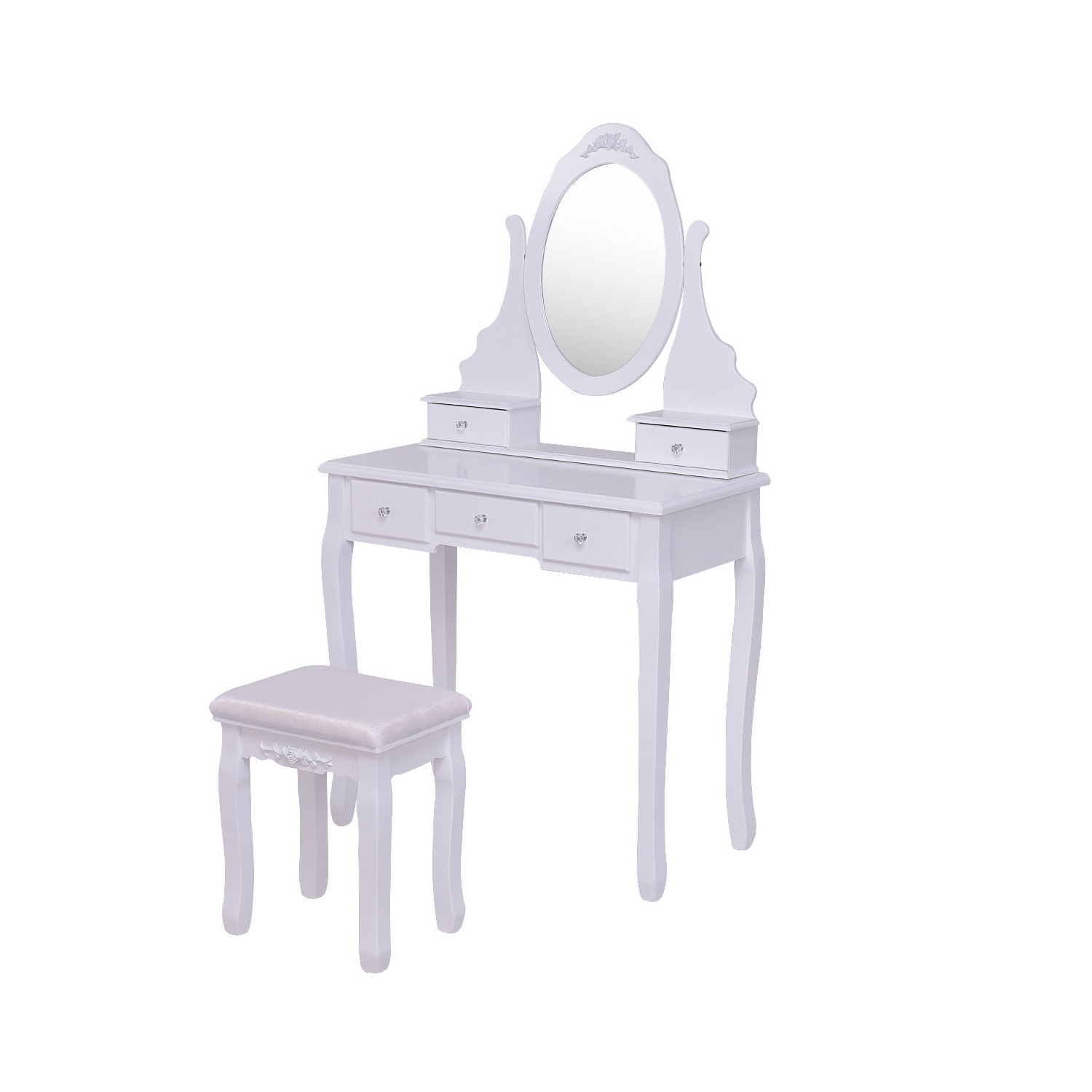 Topbuy Mirror Vanity Table Unit Makeup Set Wood Makeup Dressing Table Set White