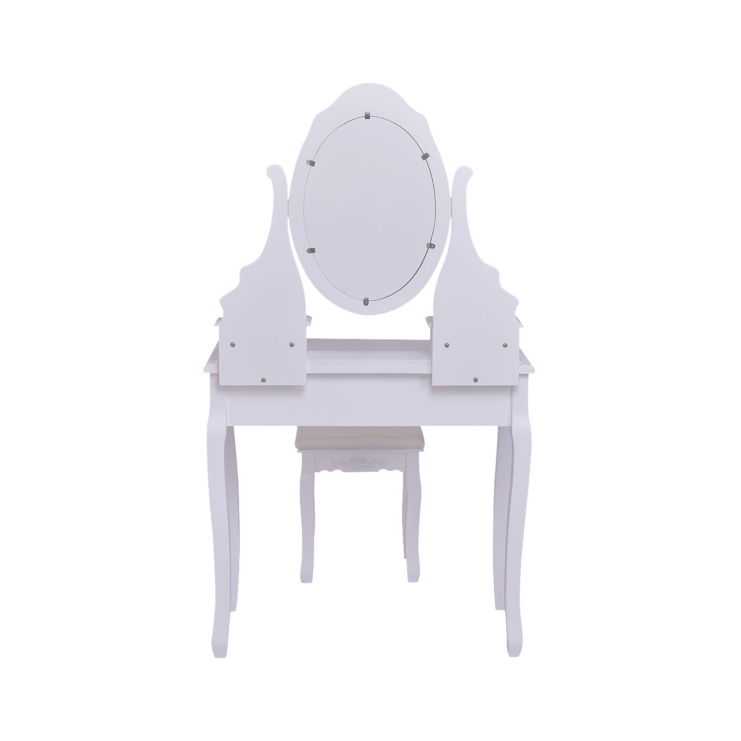 Topbuy Mirror Vanity Table Unit Makeup Set Wood Makeup Dressing Table Set White
