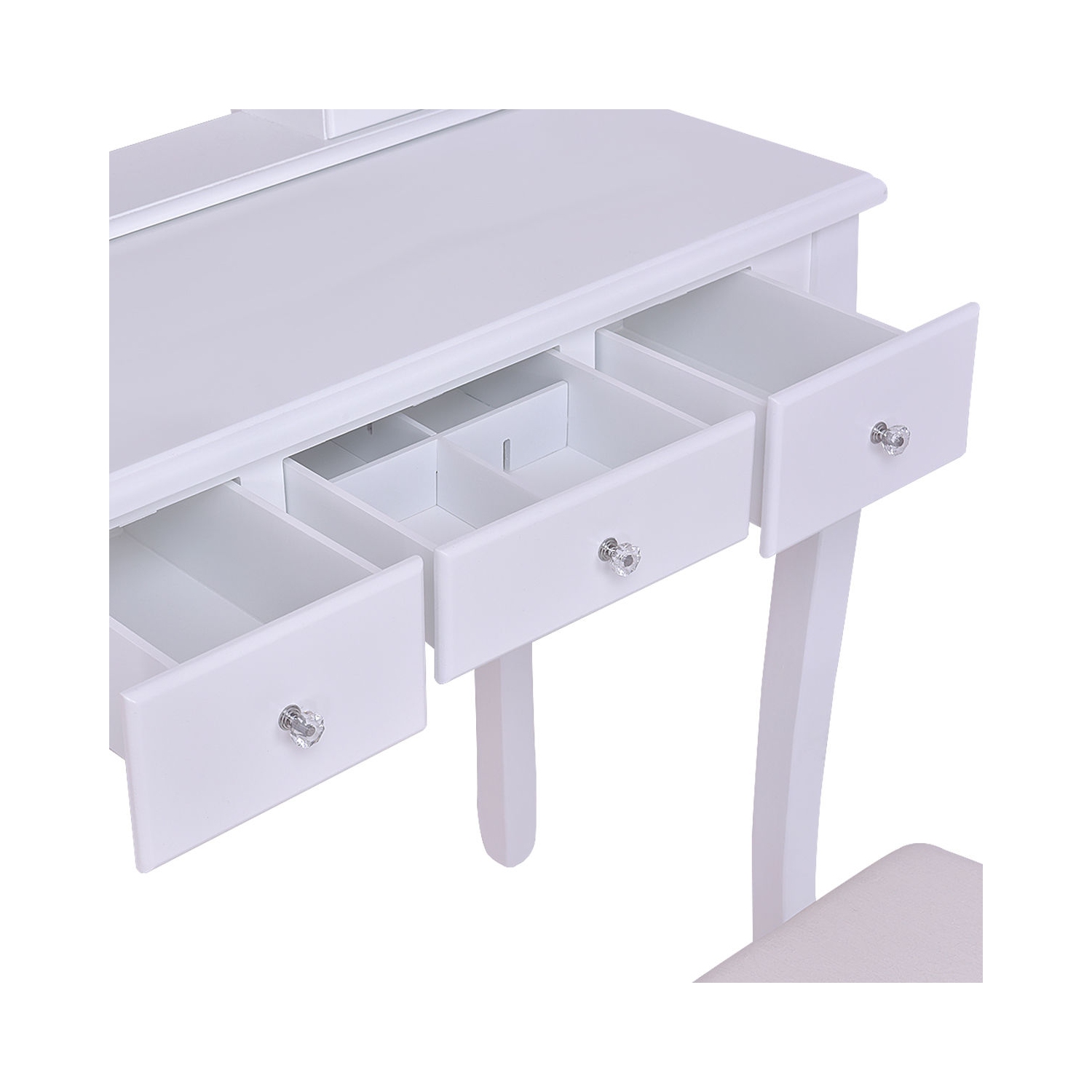 Topbuy Mirror Vanity Table Unit Makeup Set Wood Makeup Dressing Table Set White