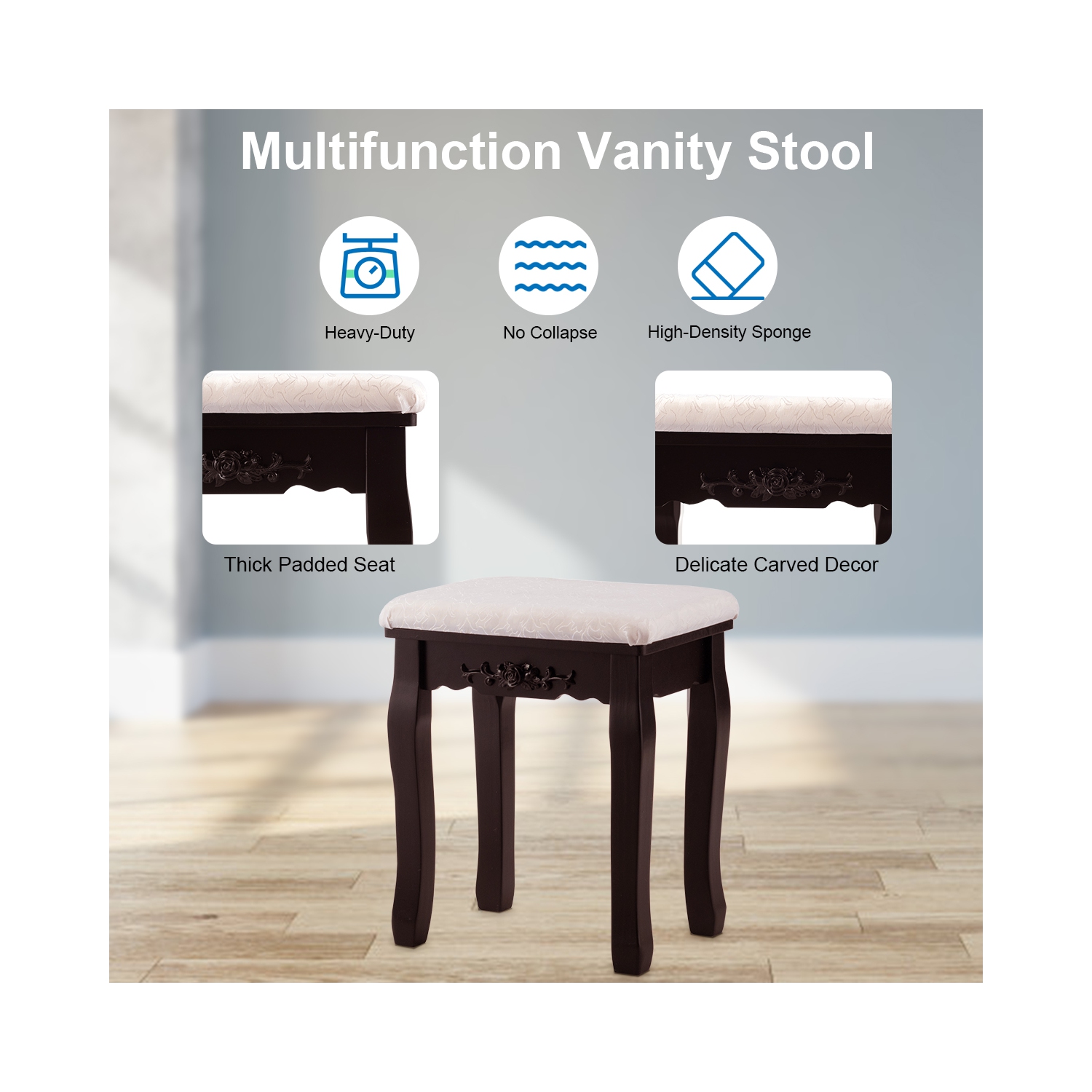 TopBuy – Ensemble de coiffeuse avec table à maquillage et éclairage à DEL, brun