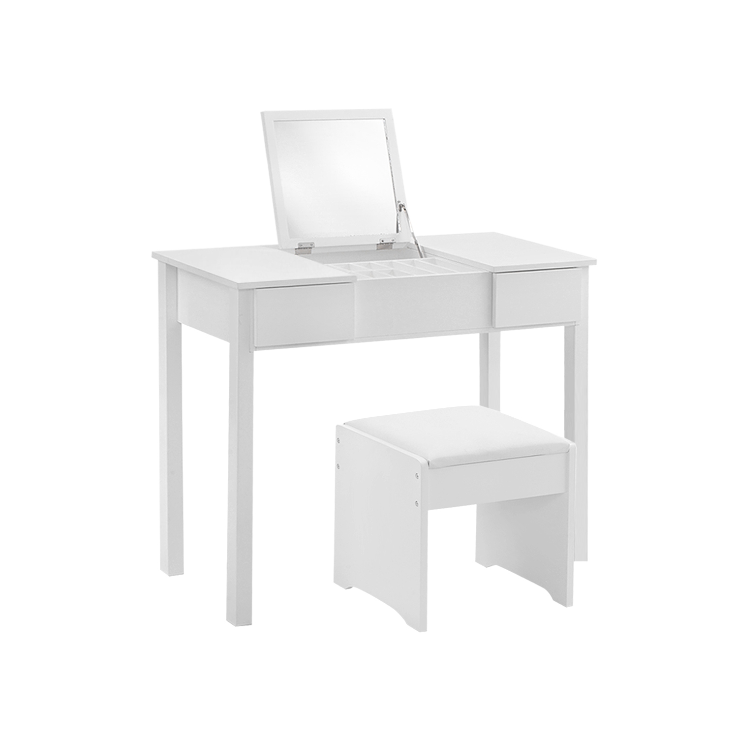 TopBuy – Ensemble miroir de maquillage à 2 tiroirs pour coiffeuse avec table à langer rabattable et tabouret, blanc