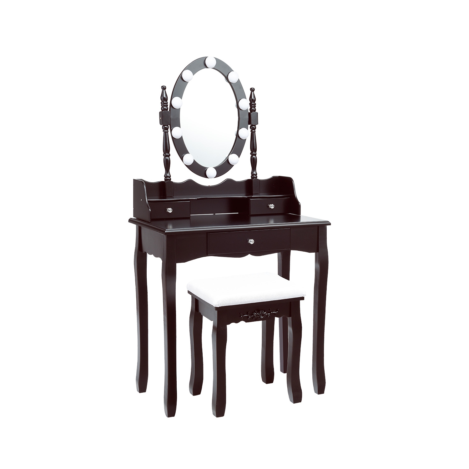 Topbuy Mirrored Vanity Table Set Lighted Makeup Dresser w/ Drawers Brown