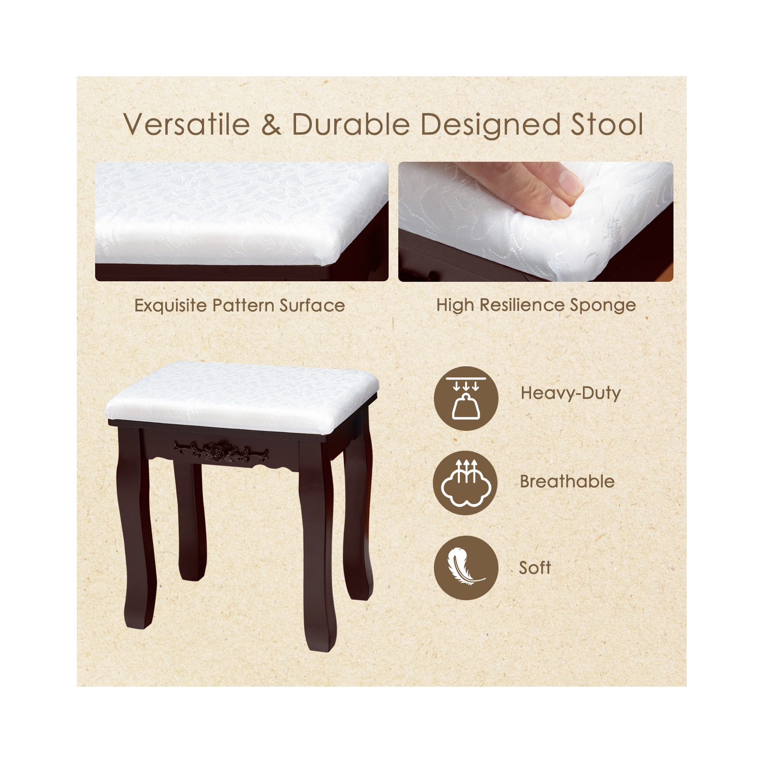 Topbuy Mirrored Vanity Table Set Lighted Makeup Dresser w/ Drawers Brown