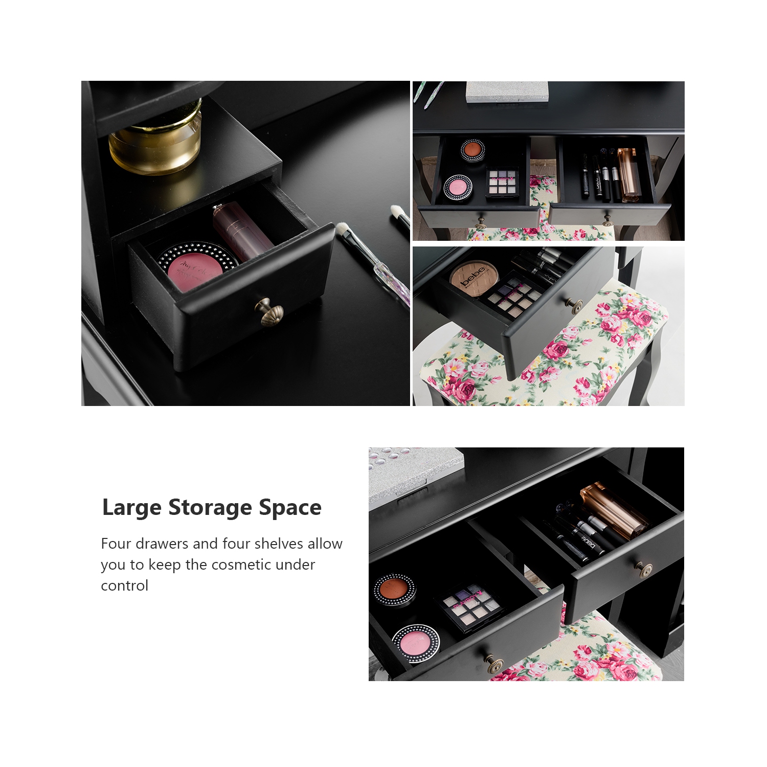 Topbuy Vanity Table Set w/Detachable Mirror & Stool