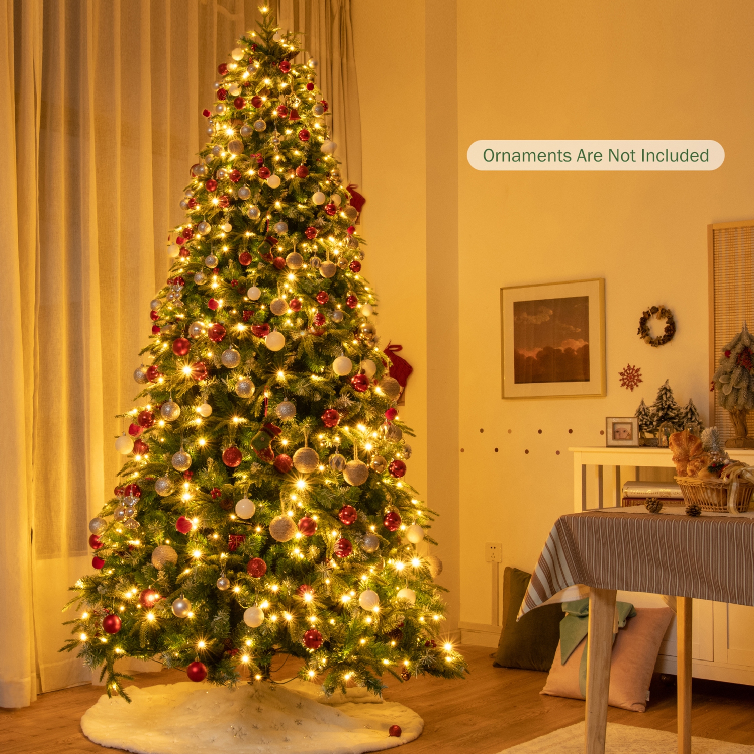 Gymax 9 FT Pre-Lit Artificial Christmas Tree Hinged Xmas Tree w/ 11 Flash Modes