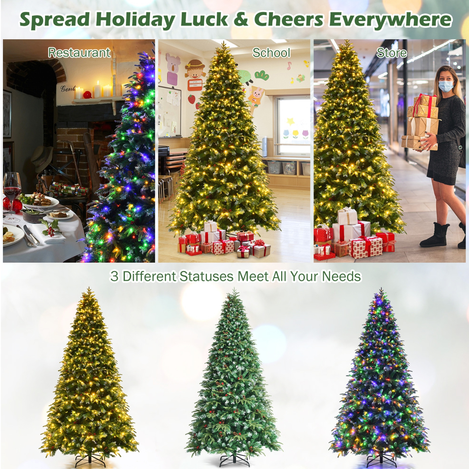 Gymax 9 FT Pre-Lit Artificial Christmas Tree Hinged Xmas Tree w/ 11 Flash Modes