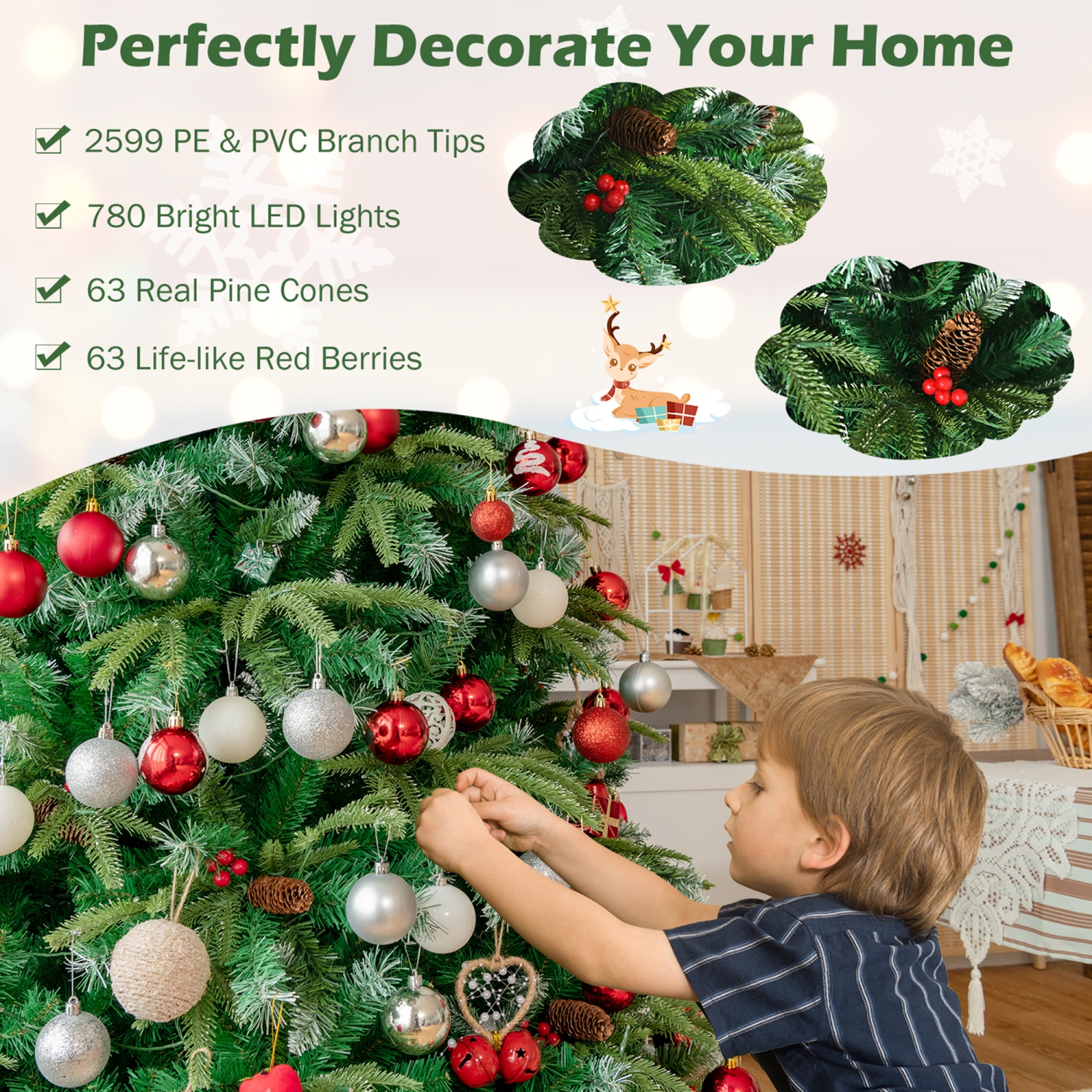 Gymax 9 FT Pre-Lit Artificial Christmas Tree Hinged Xmas Tree w/ 11 Flash Modes