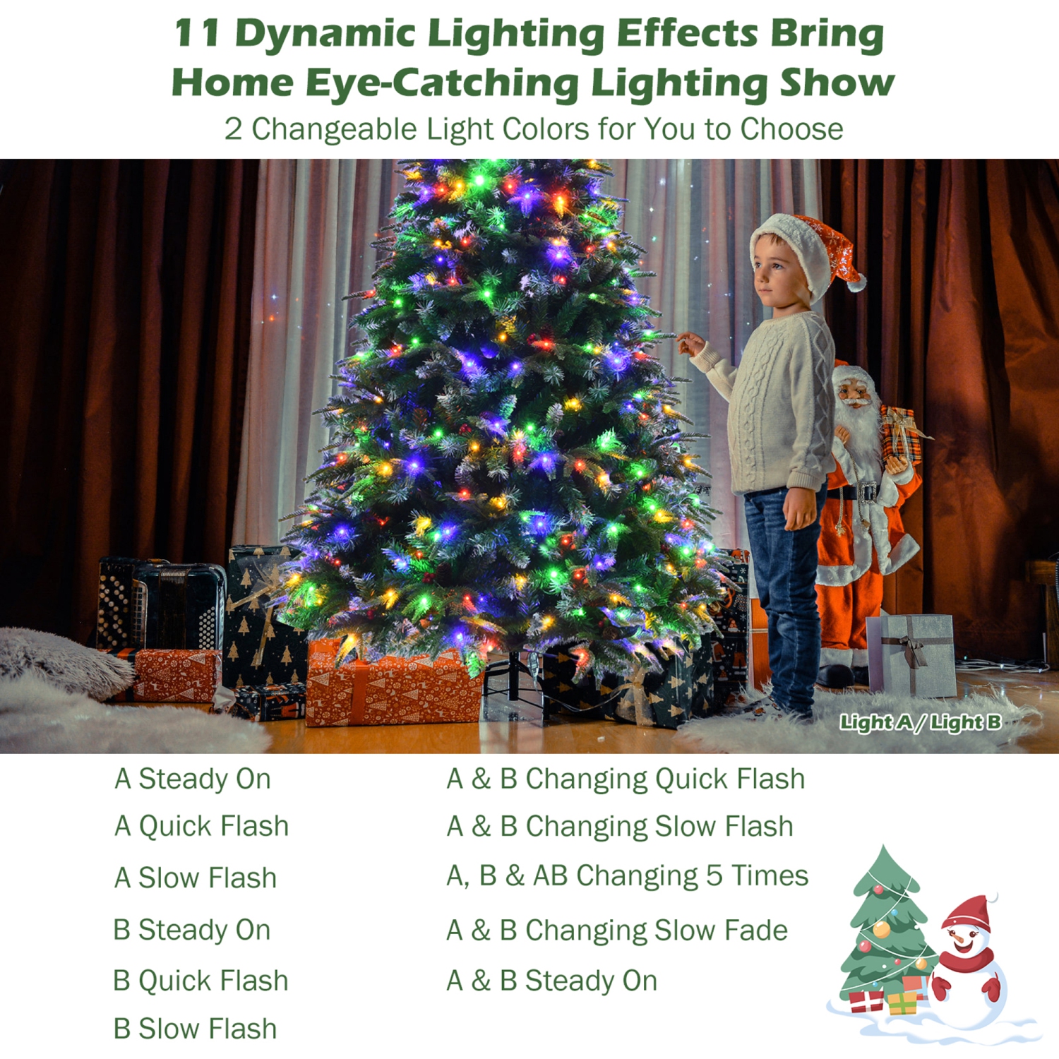 Gymax 9 FT Pre-Lit Artificial Christmas Tree Hinged Xmas Tree w/ 11 Flash Modes