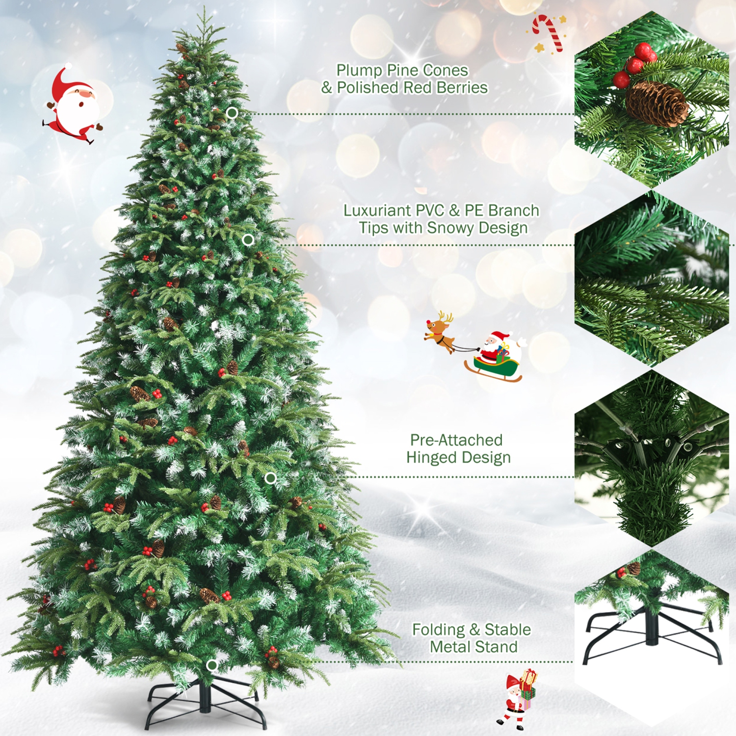 Gymax 9 FT Pre-Lit Artificial Christmas Tree Hinged Xmas Tree w/ 11 Flash Modes