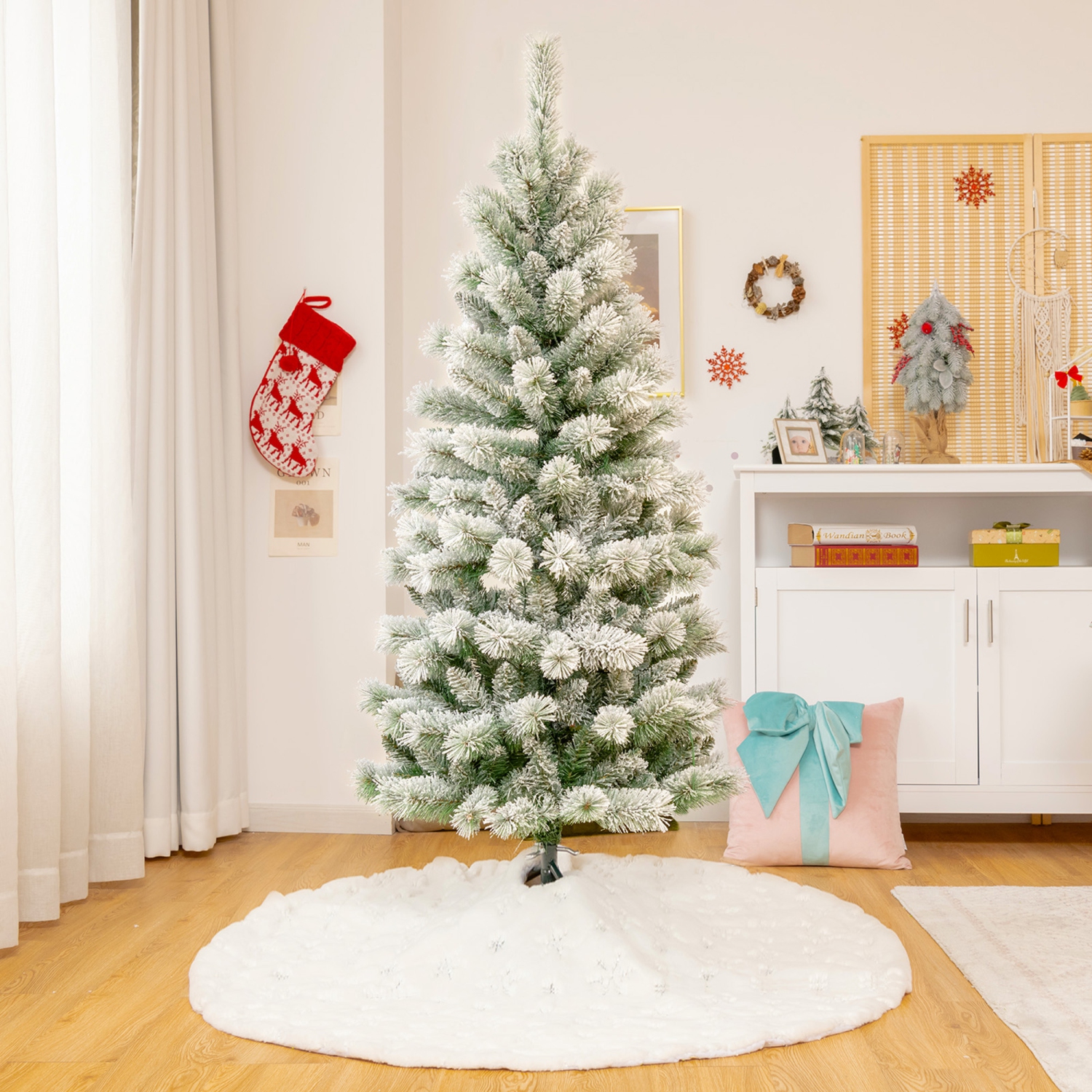 Sapin de Noël artificiel floqué de neige 152cm Gymax