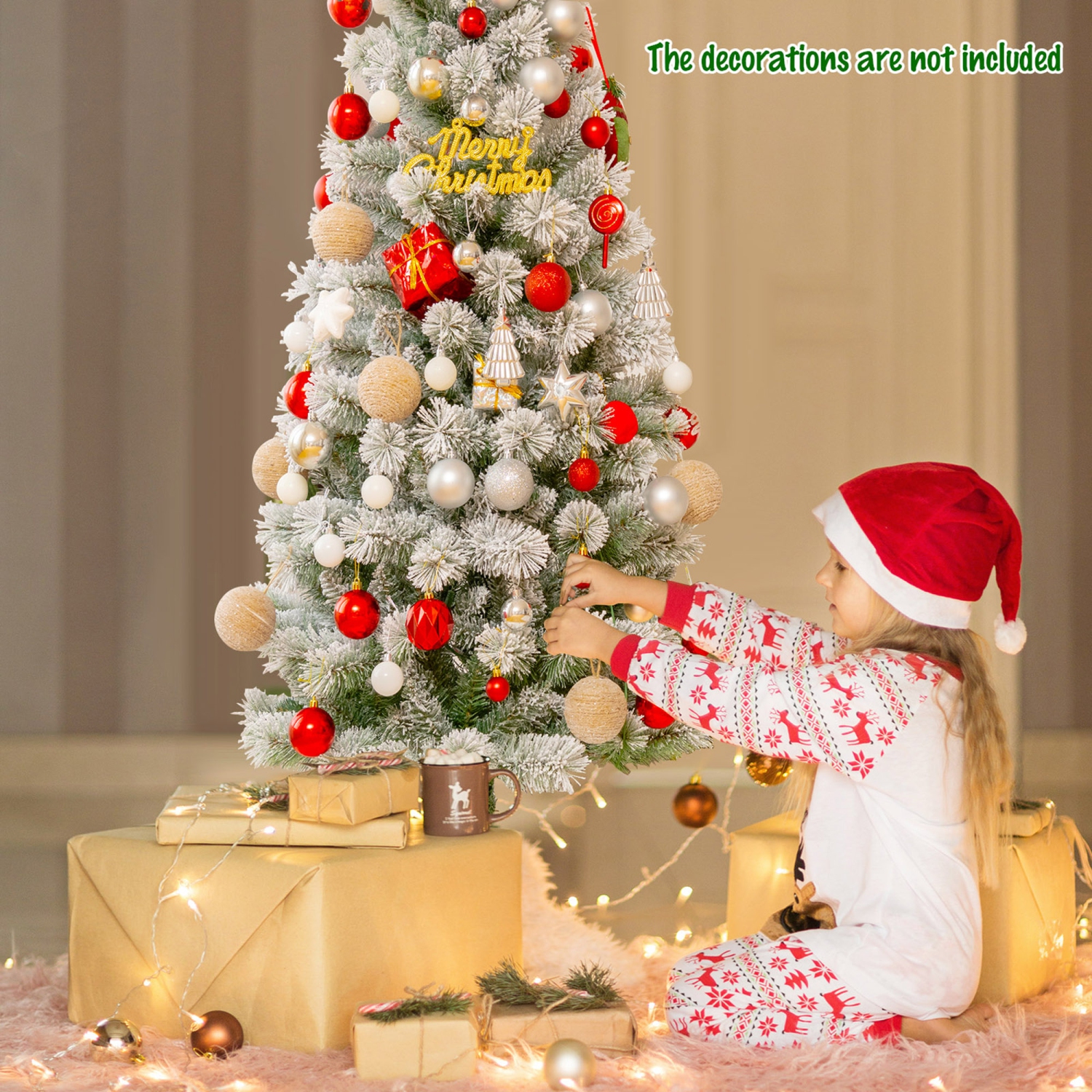 Sapin de Noël artificiel floqué de neige 152cm Gymax