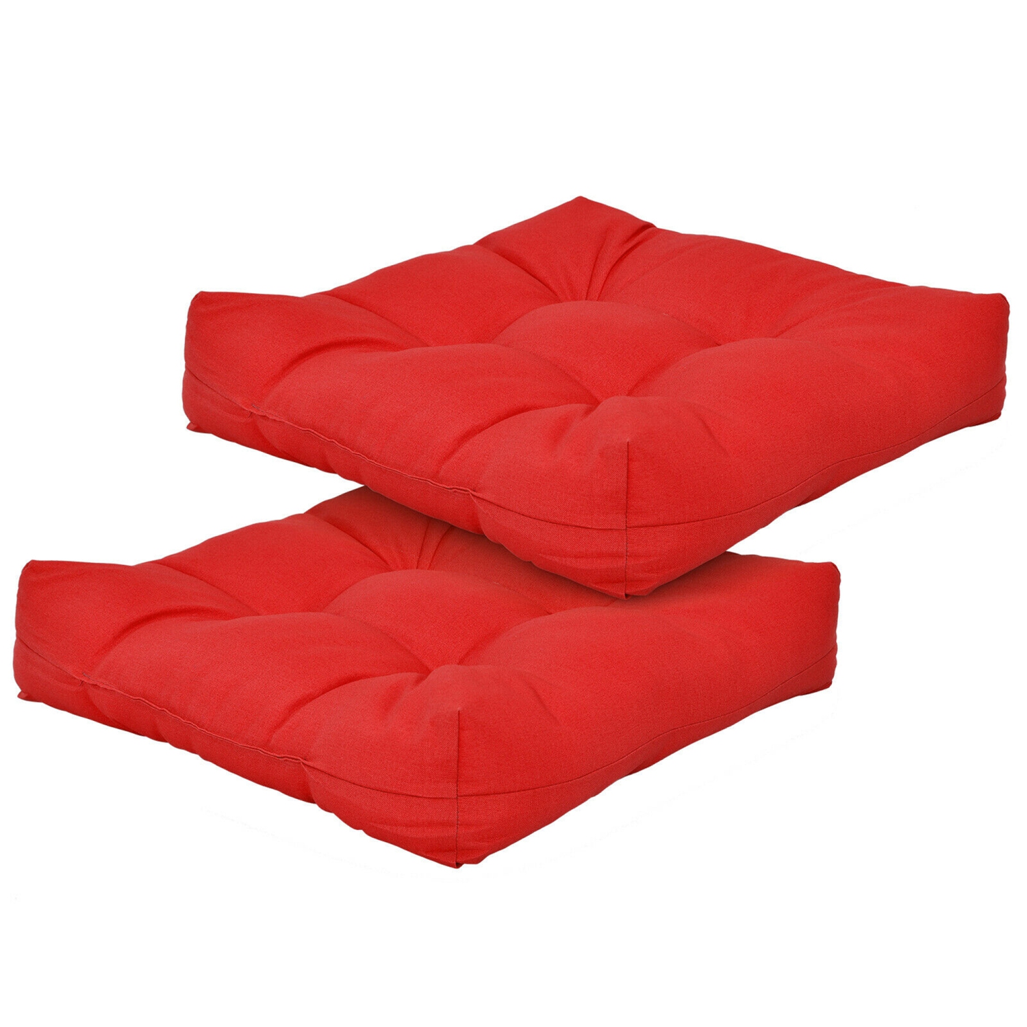 Gymax Set of 2 Square Seat Chair Cushion Pad Waterproof Indoor Outdoor Red