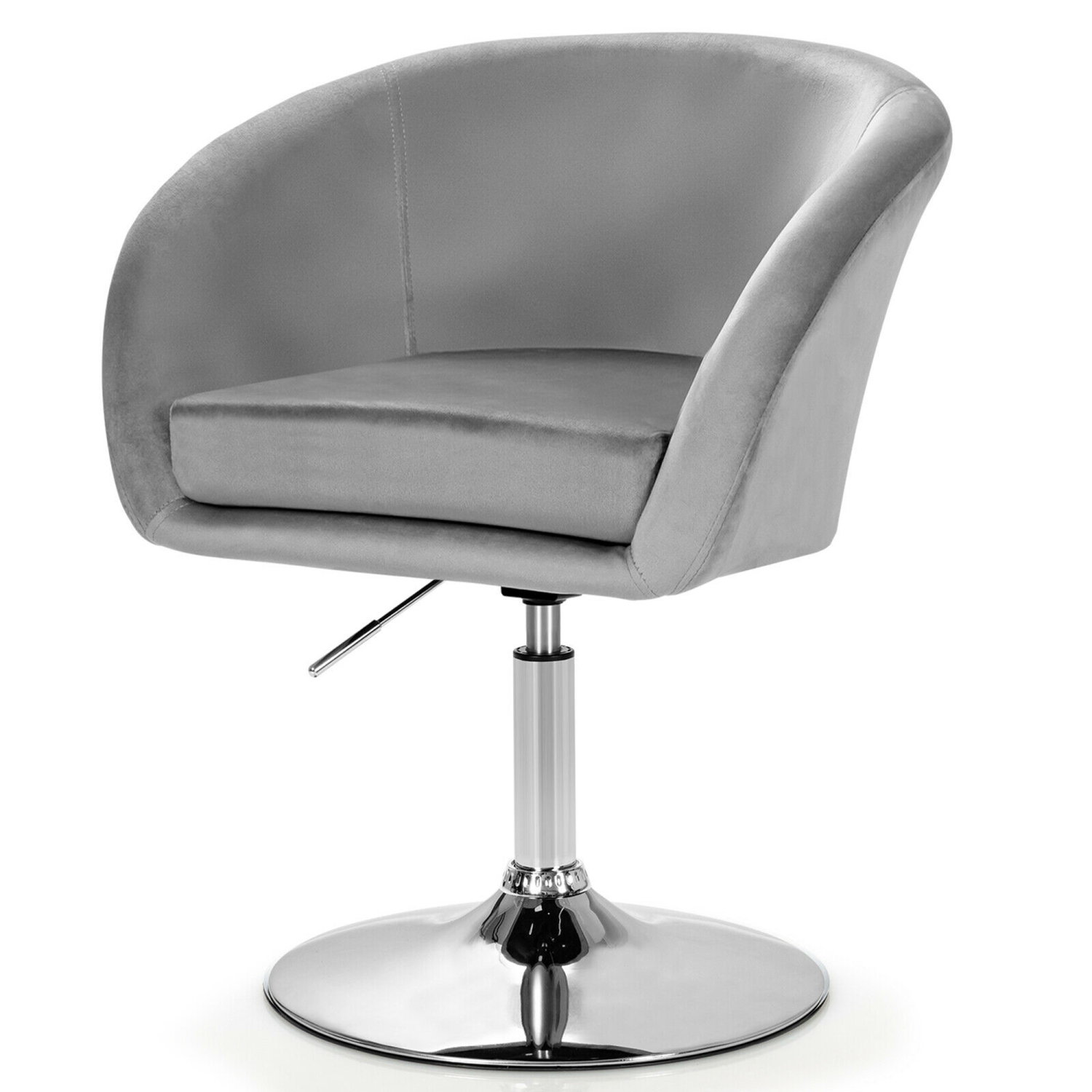 Gymax Modern Velvet Chair Height Adjustable Bar Stool 360° Swivel Makeup Seat
