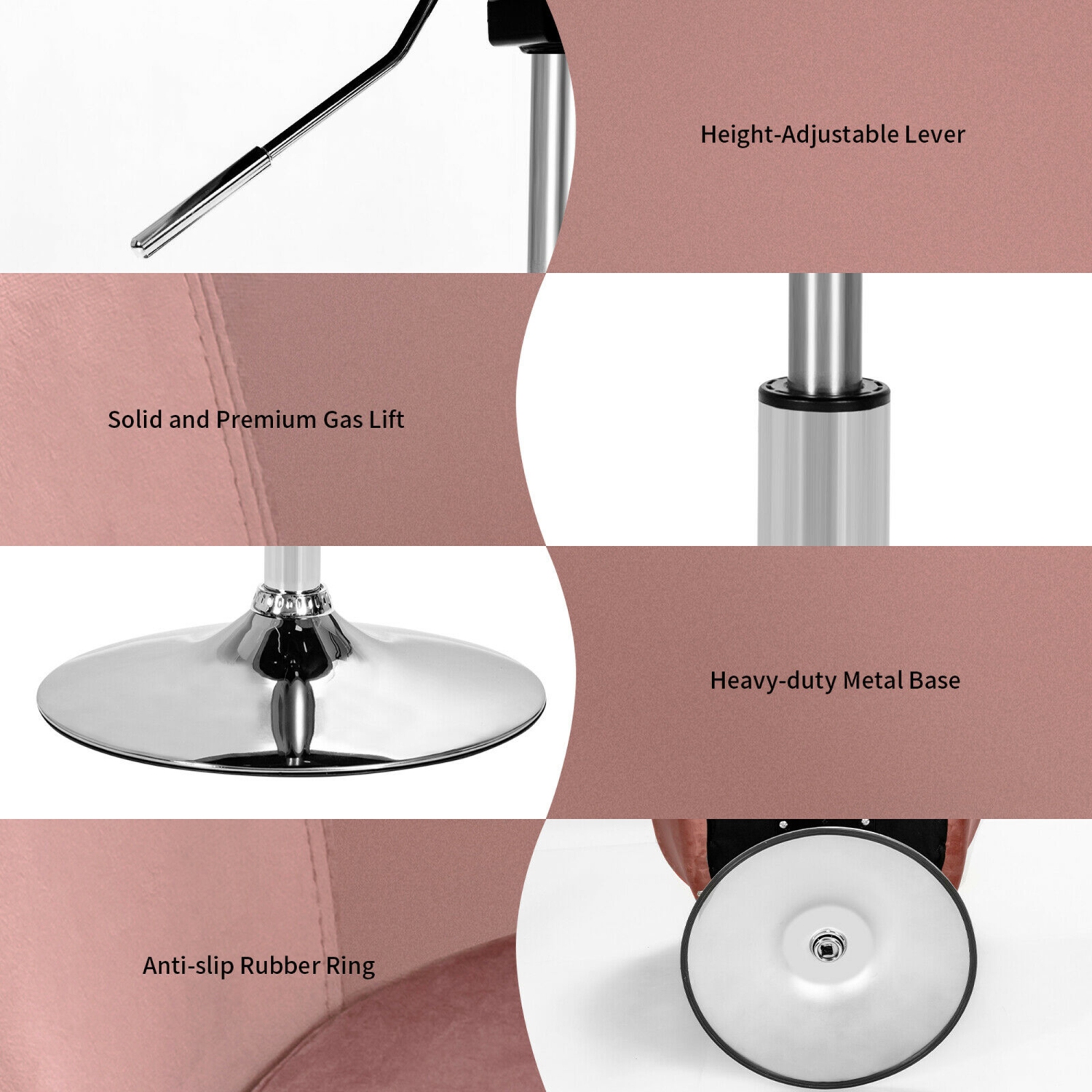 Gymax Modern Velvet Chair Height Adjustable Bar Stool 360° Swivel Makeup Seat