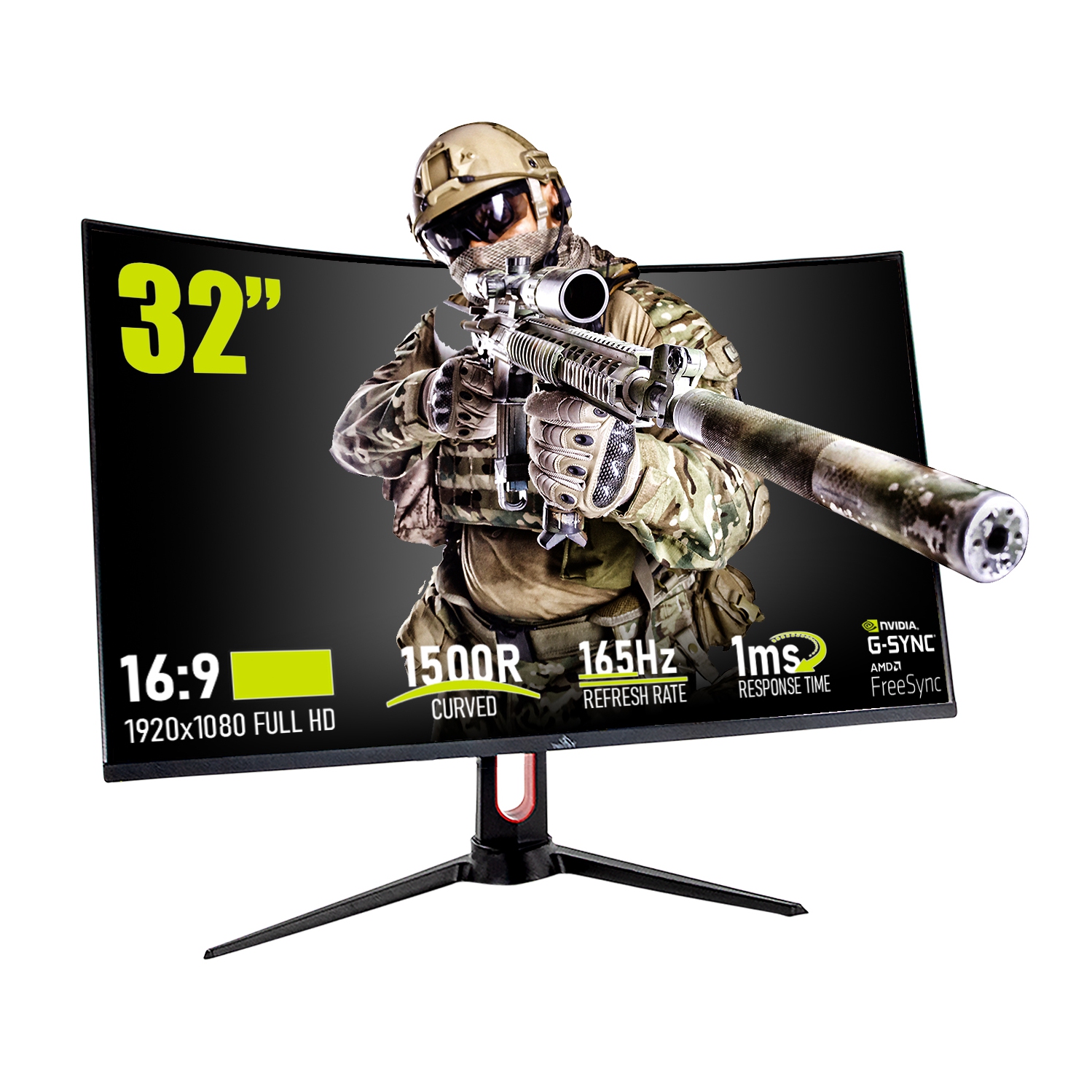 YEYIAN SIGURD 3500 32” Curved PC Gaming Frameless LED Monitor, 1080P HD,  165Hz, 1ms, 3000:1, 16:9, 178°, 16.7M Colors, AMD FreeSync, DP/HDMI, VESA  Mountable, Tilt/Height/Pivot Adjustable Best Buy Canada