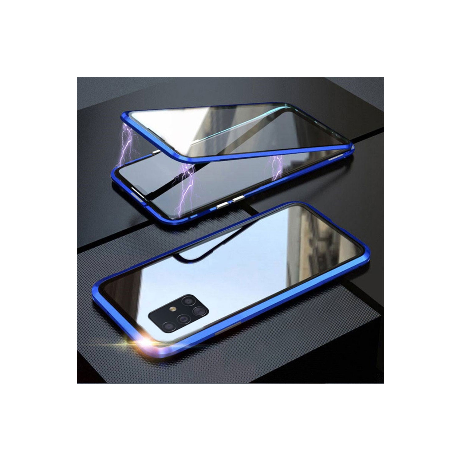 BRENDA 360° Front+Back Clear Tempered Glass Metal Magnetic Case Cover For Samsung Galaxy S20 FE (Blue)